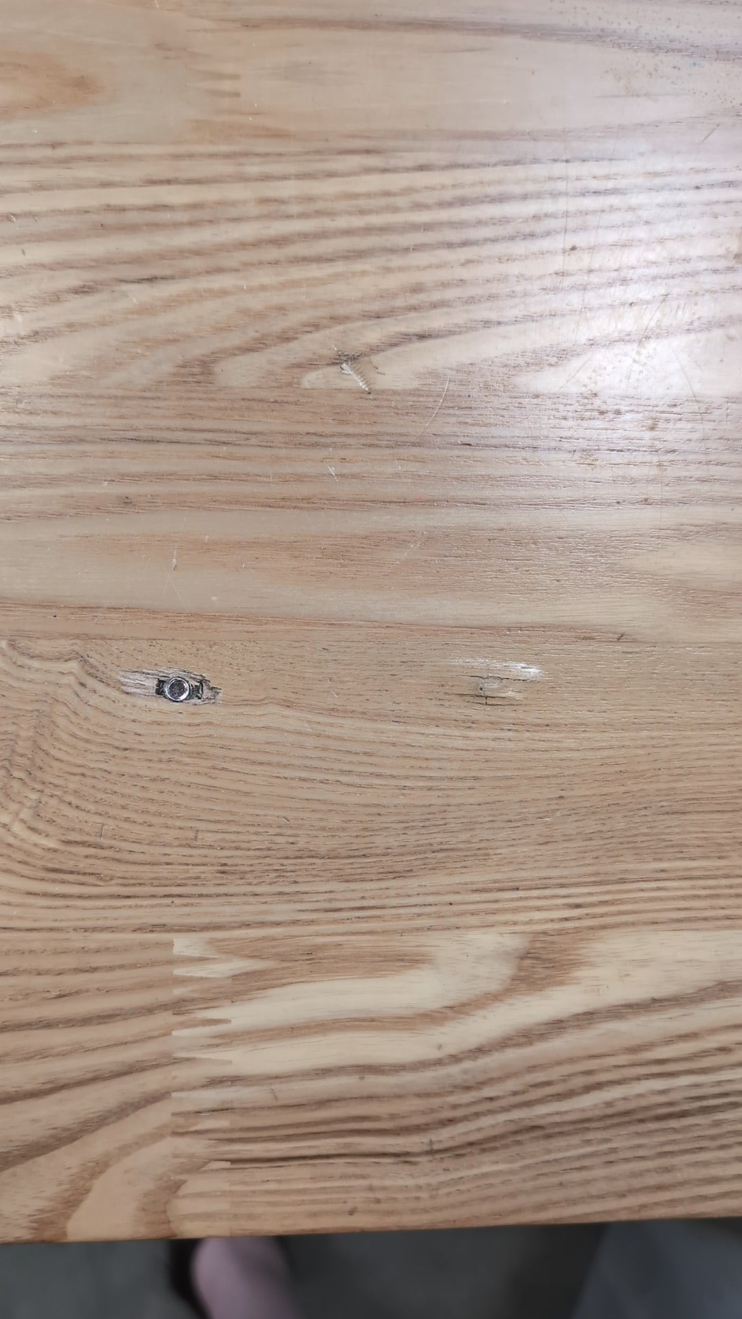 Natural Wood Plank Top Dining Table with X-Trestle Base Some Damage