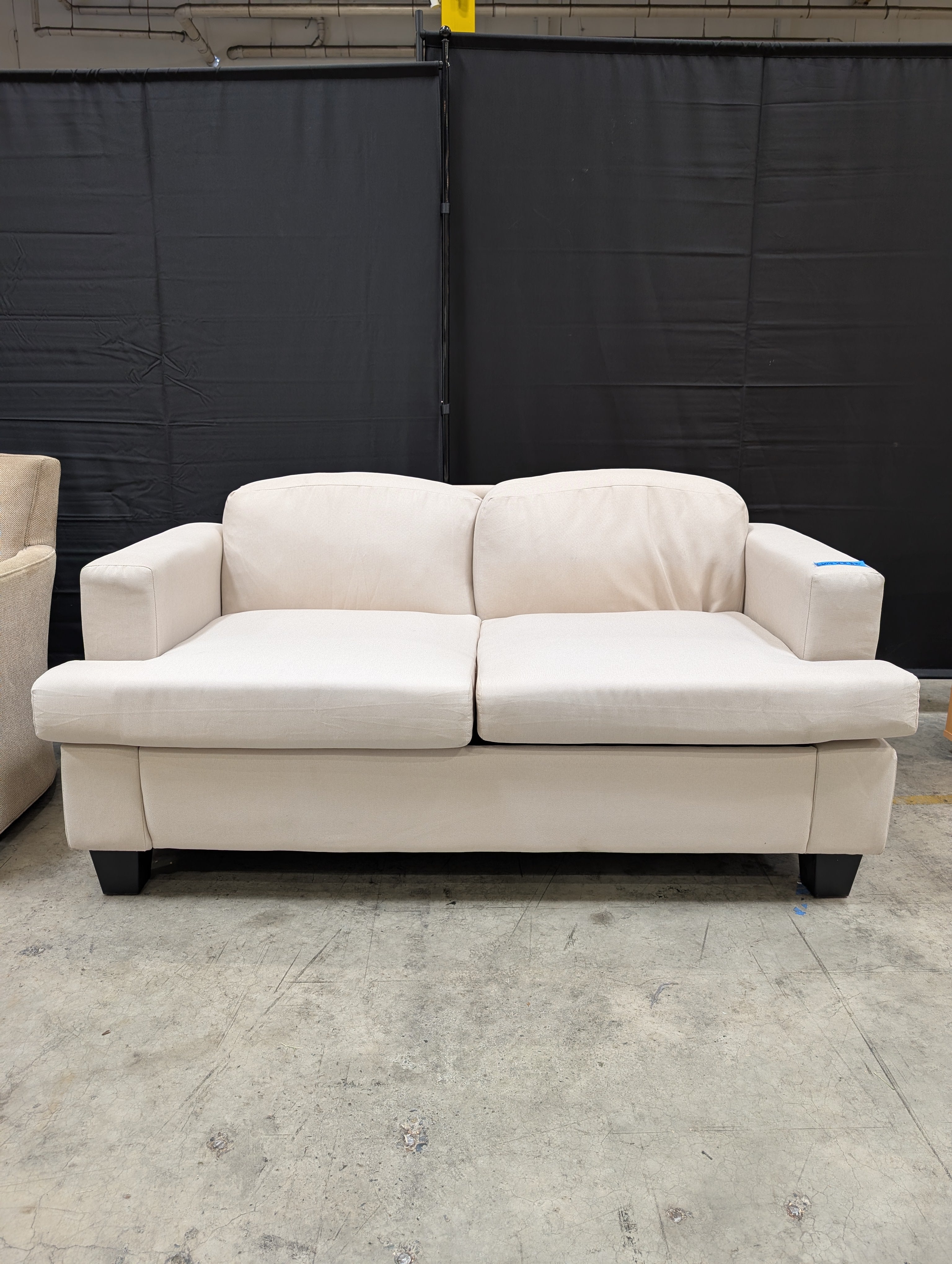 Light Gray Fabric Loveseat with Square Arms