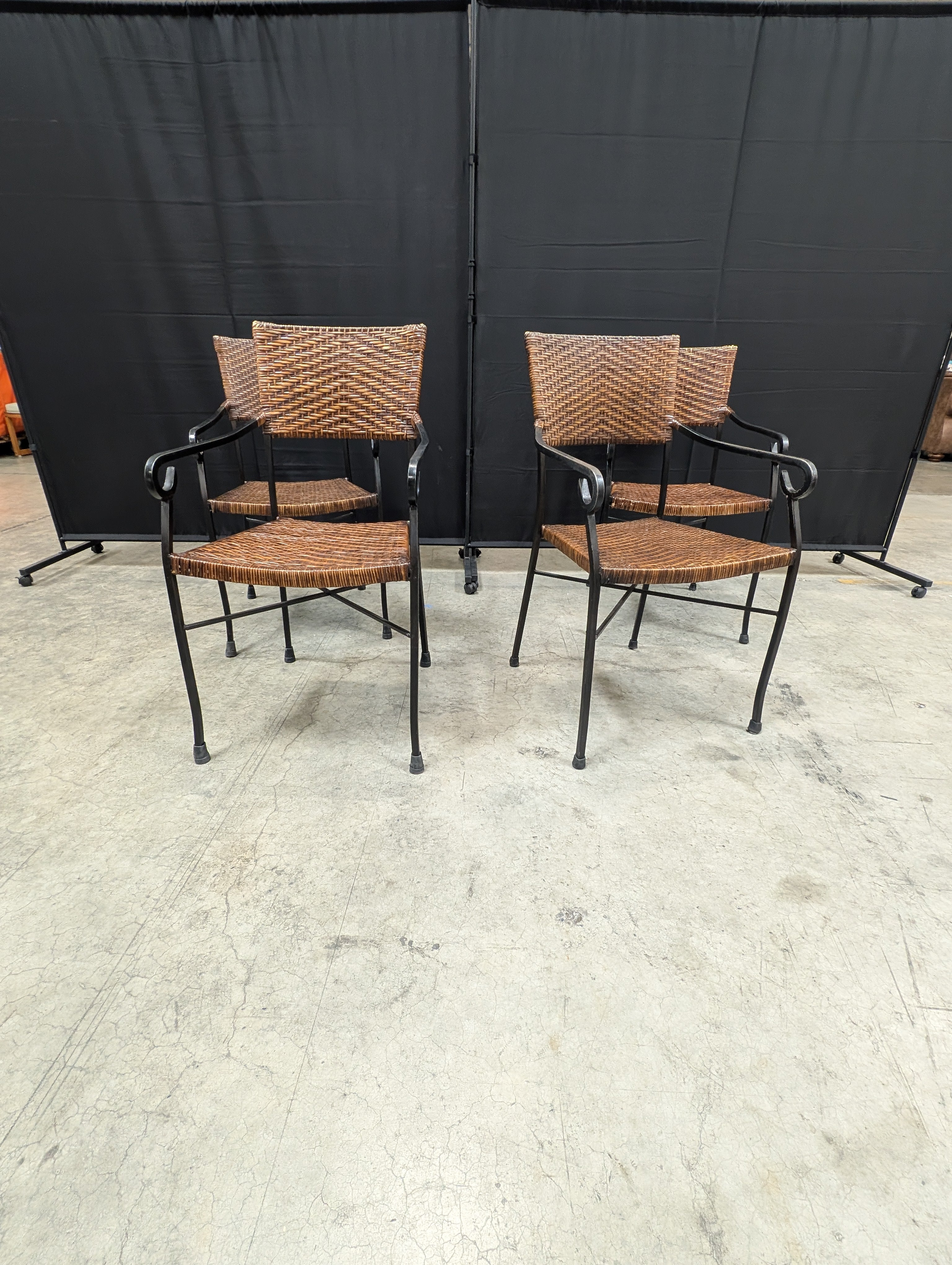 Set of Four Woven Rattan & Metal Outdoor Armchair