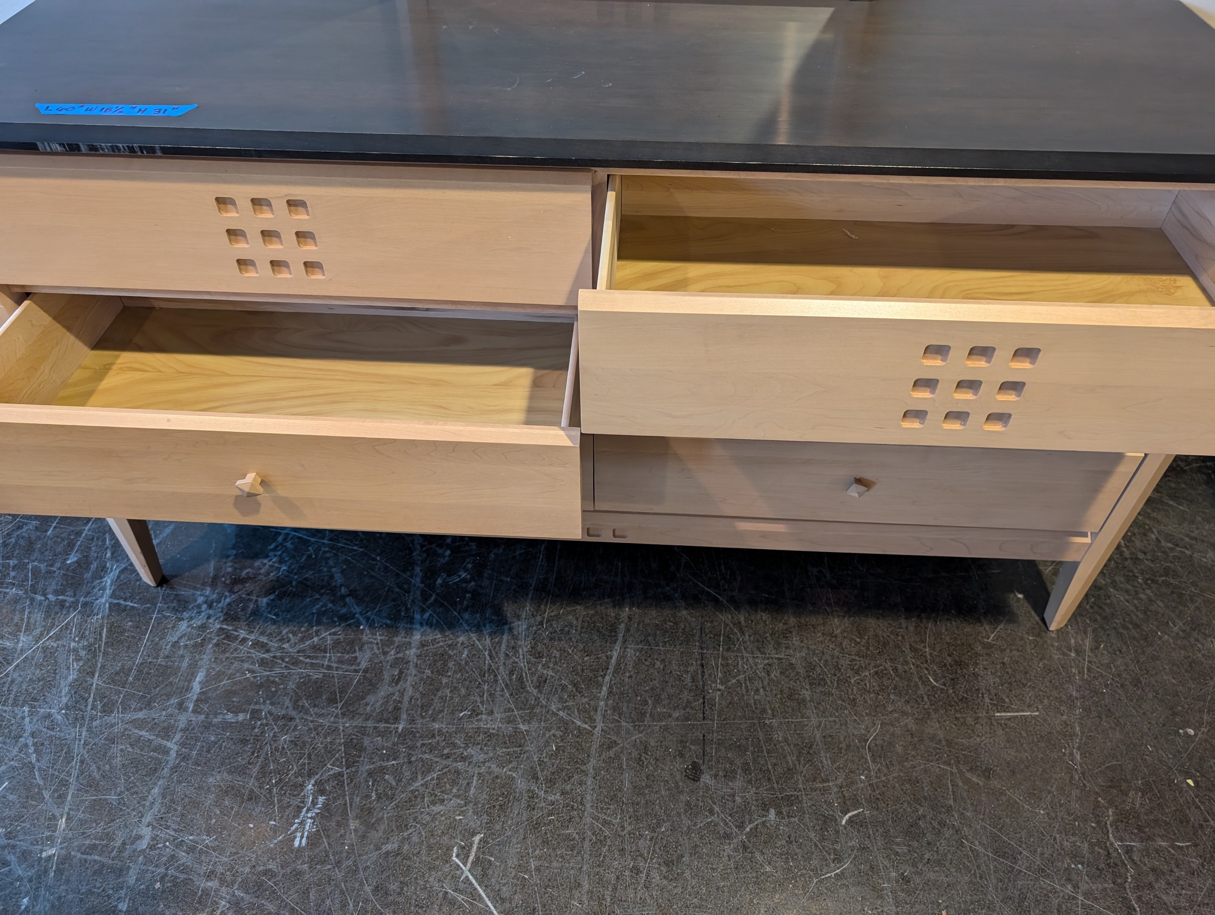 Light Wood Six-Drawer Dresser with Matching Mirror and Dark Top