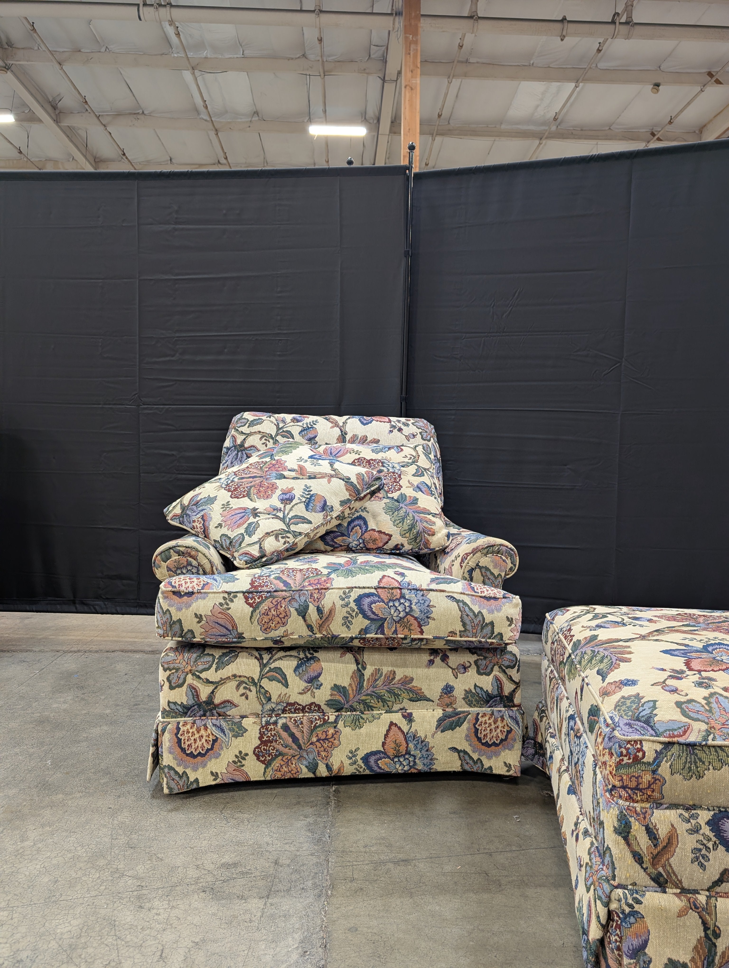 Charming Floral Upholstered Armchair and Ottoman Set