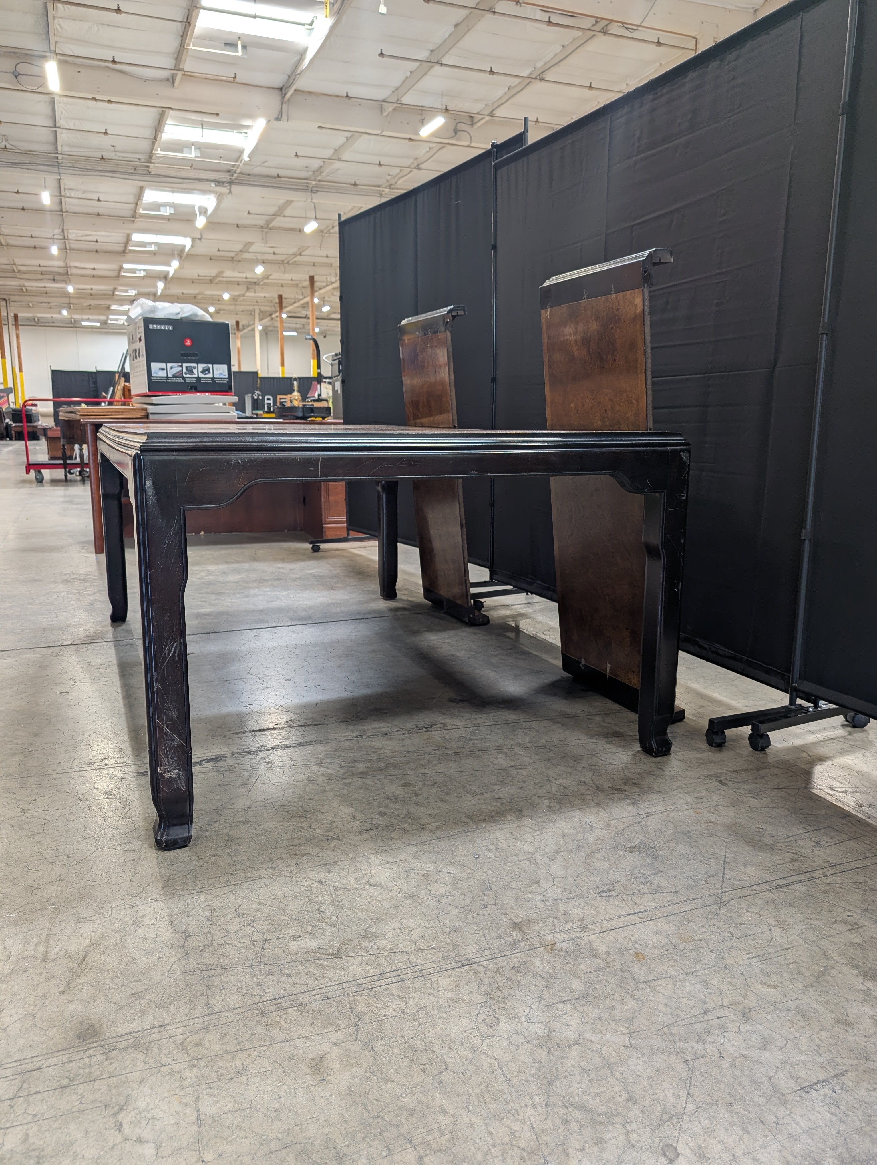 Rectangular Dark Hardwood Dining Table with Burl Wood Veneer Top