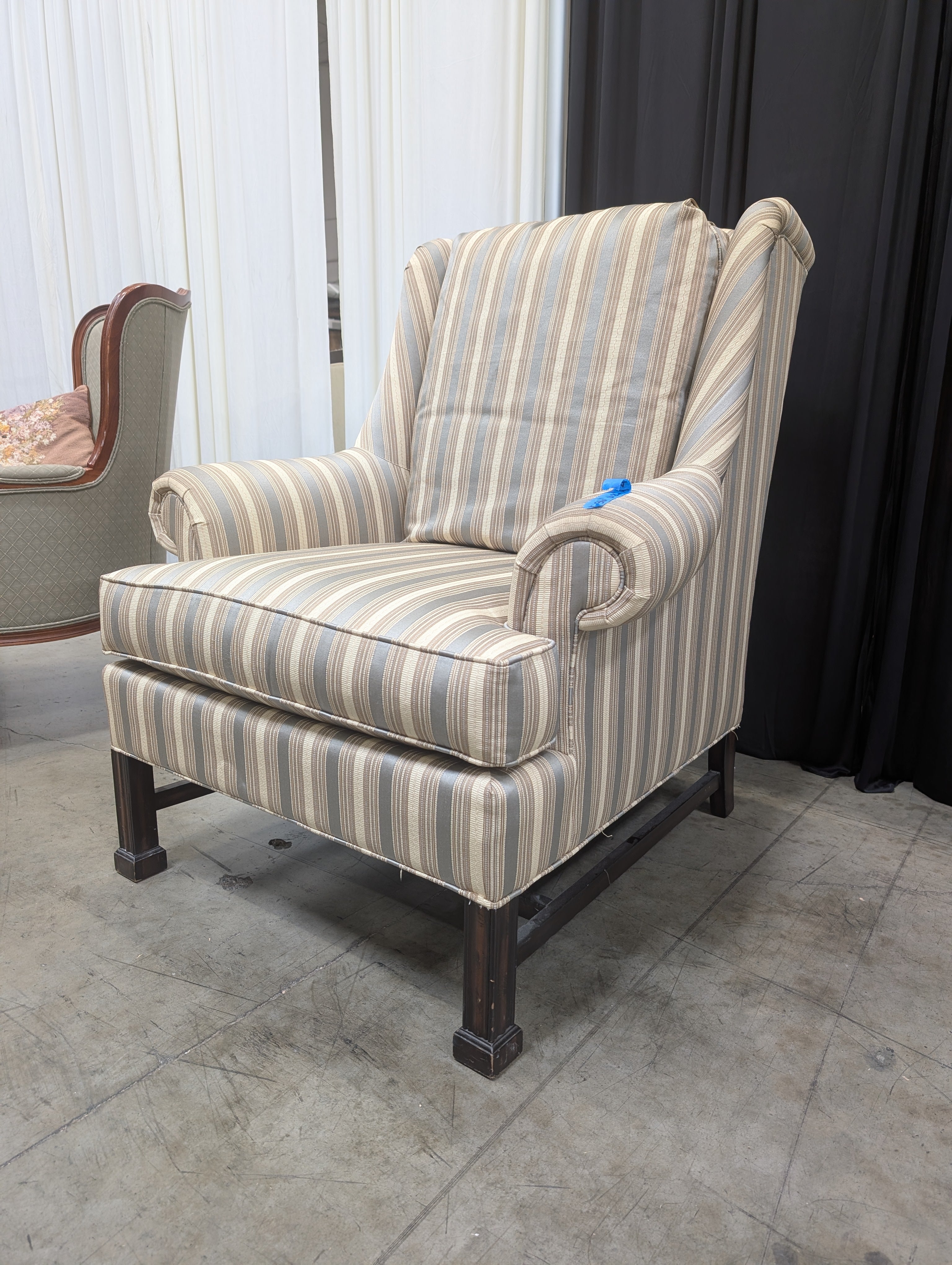 Striped Upholstered Thomasville Wingback Accent Chair