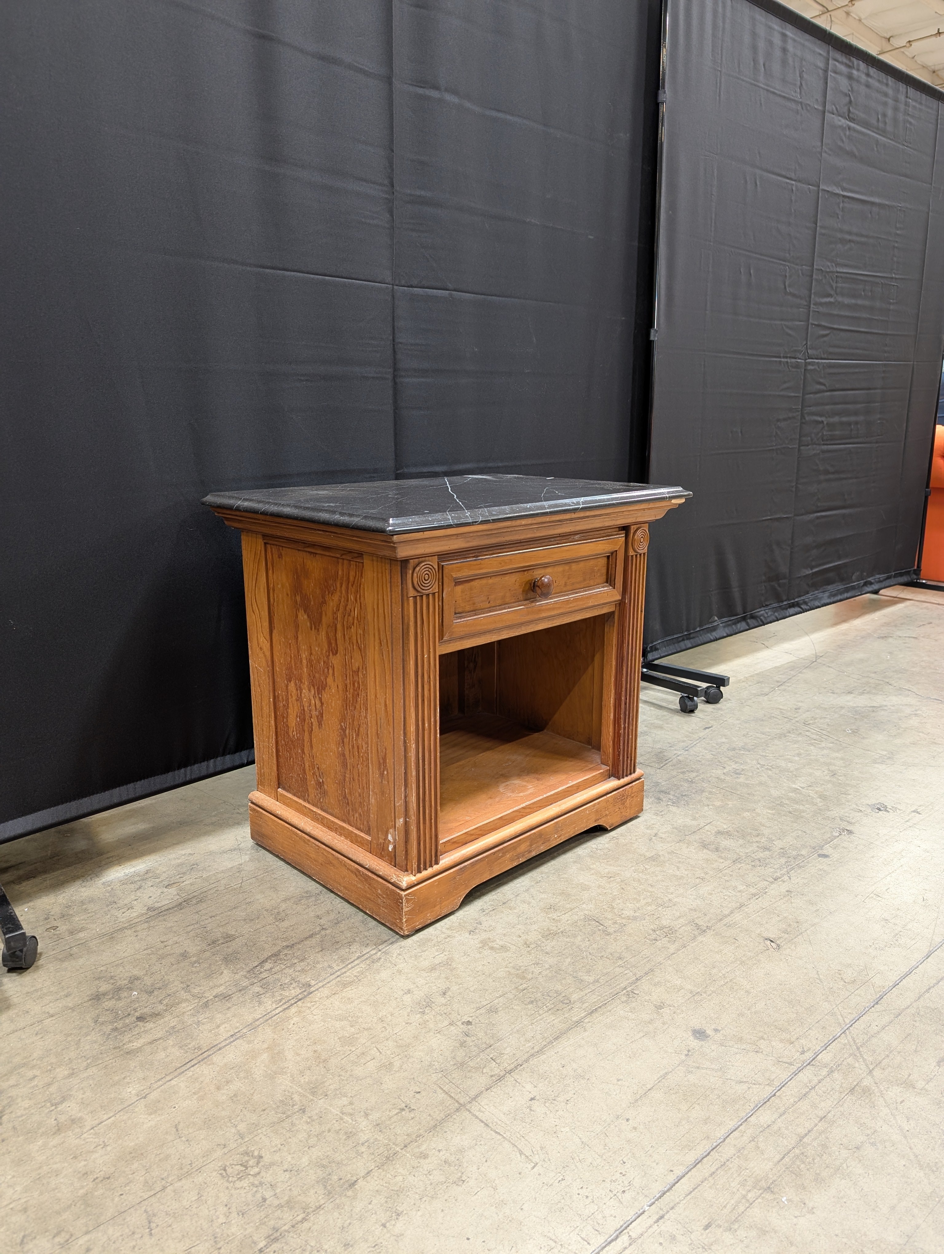 Dark Marble Top Derimasa Wood Nightstand
