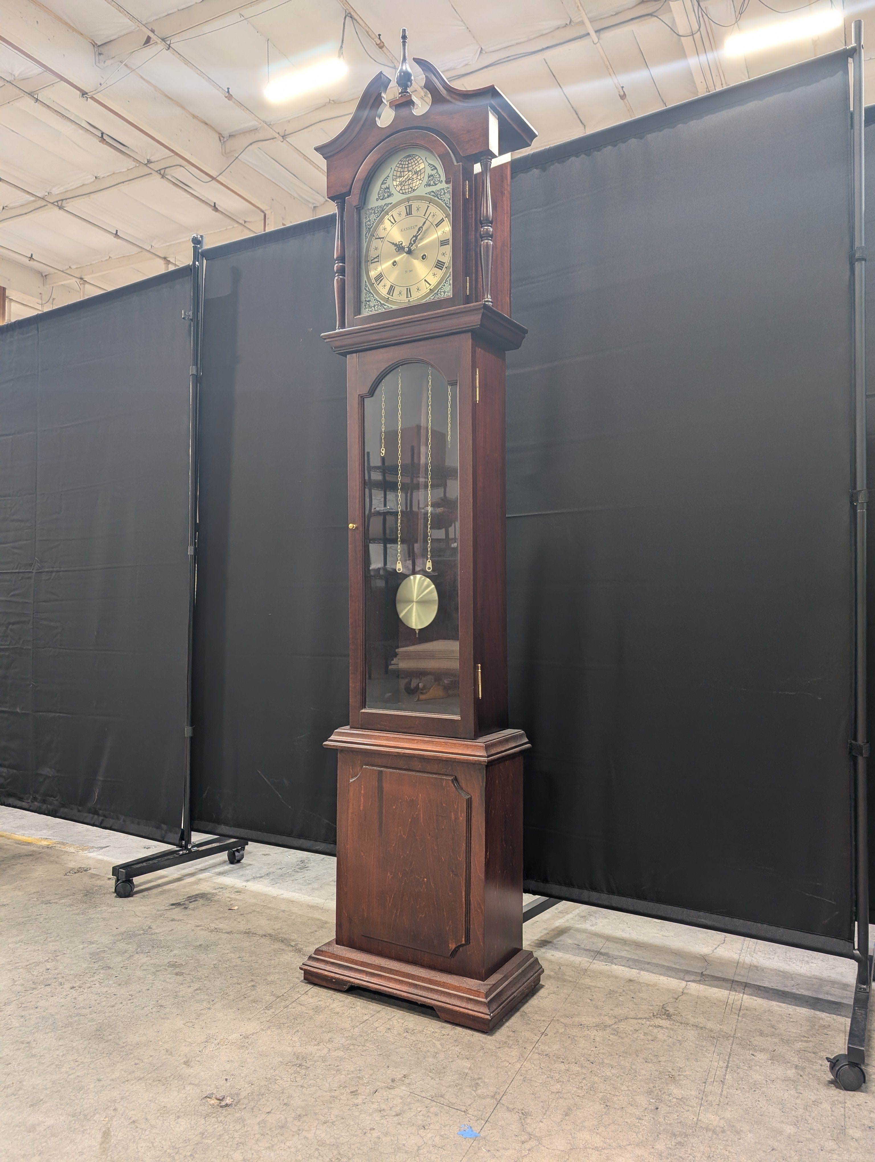 Traditional KASSEL Cherry Finish Grandfather Clock with Roman Numerals