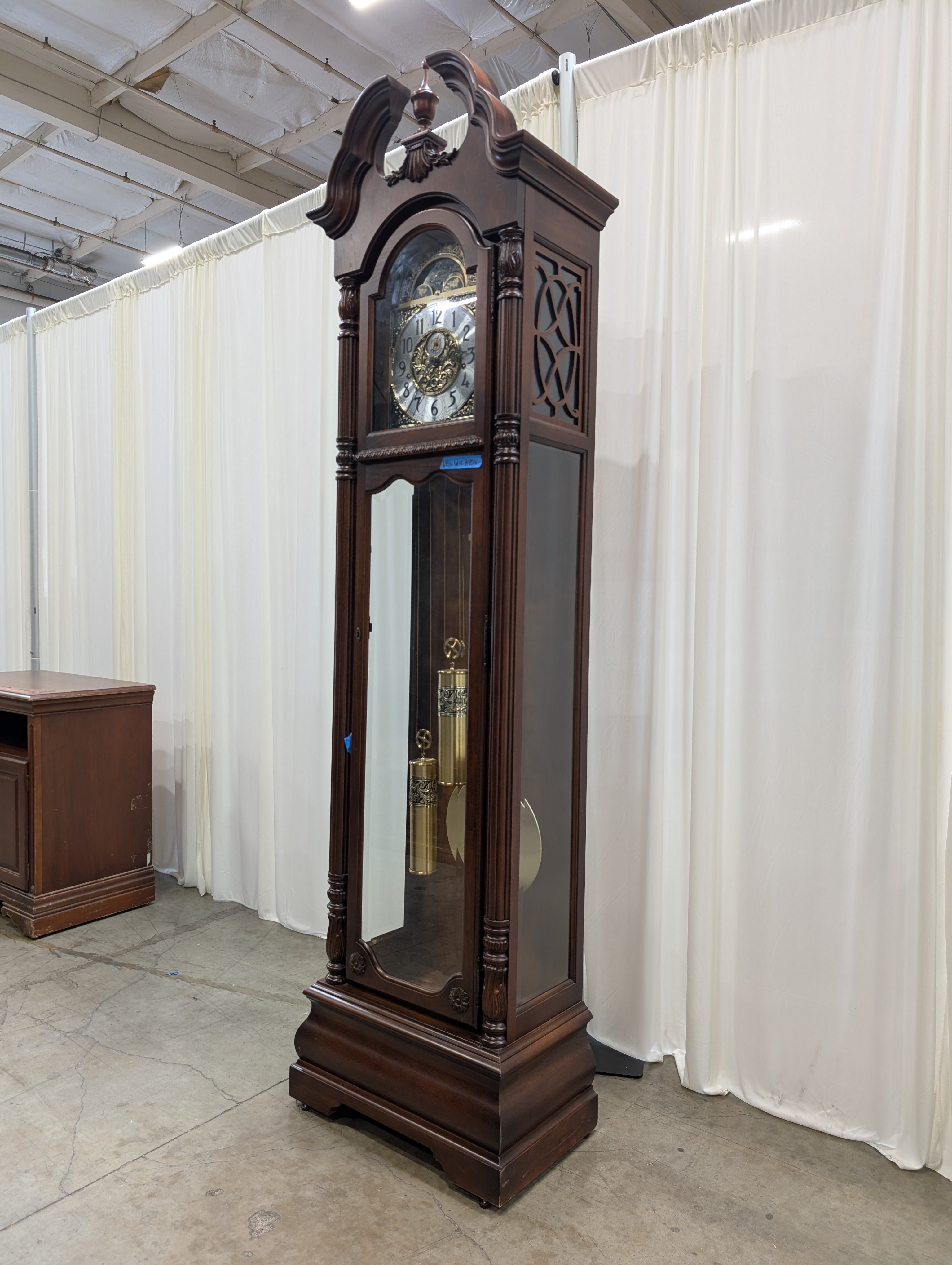Traditional Wood Grandfather Clock with Brass Dial