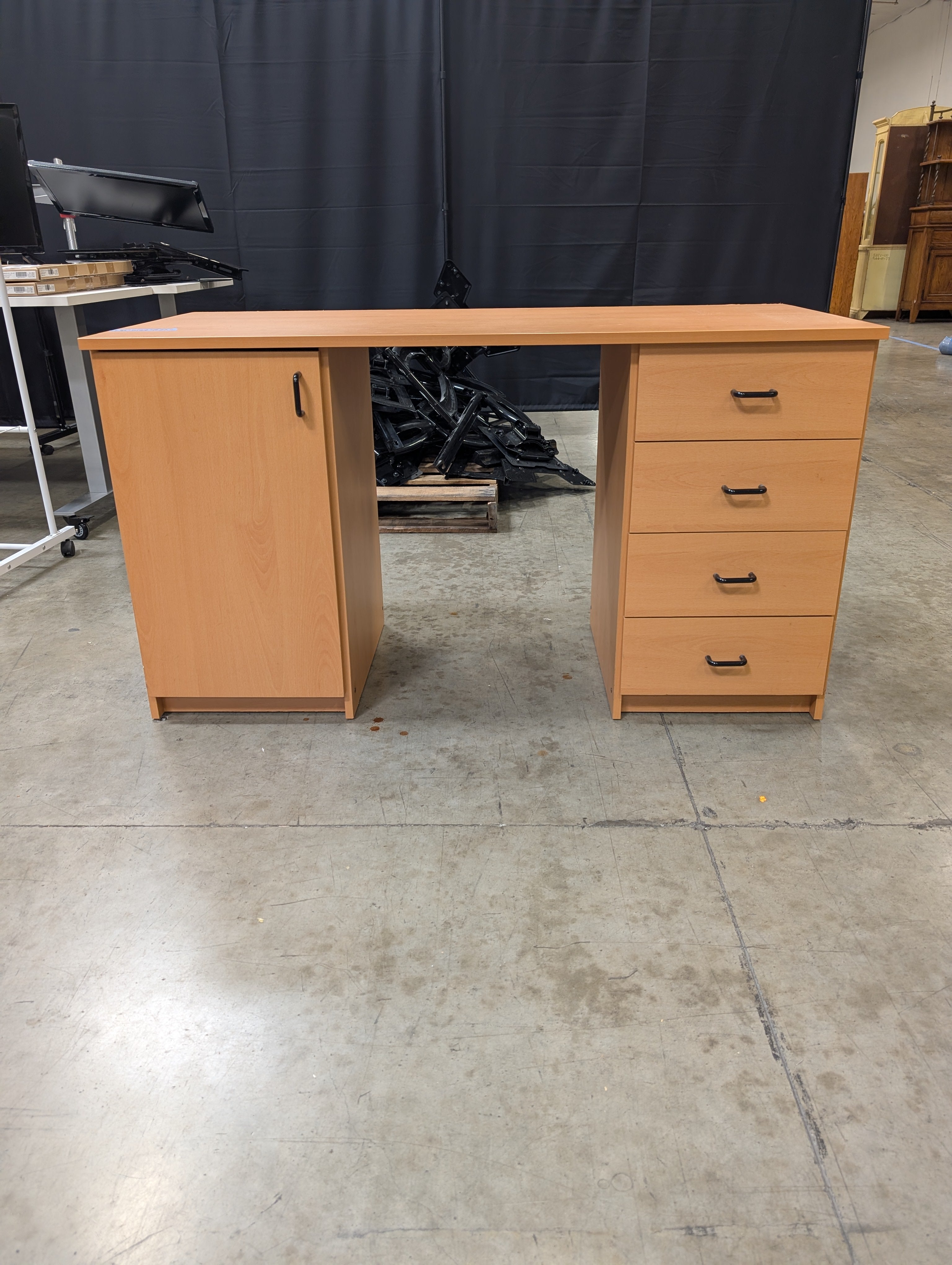 Practical Home Office Desk with Cabinet and Four Drawers