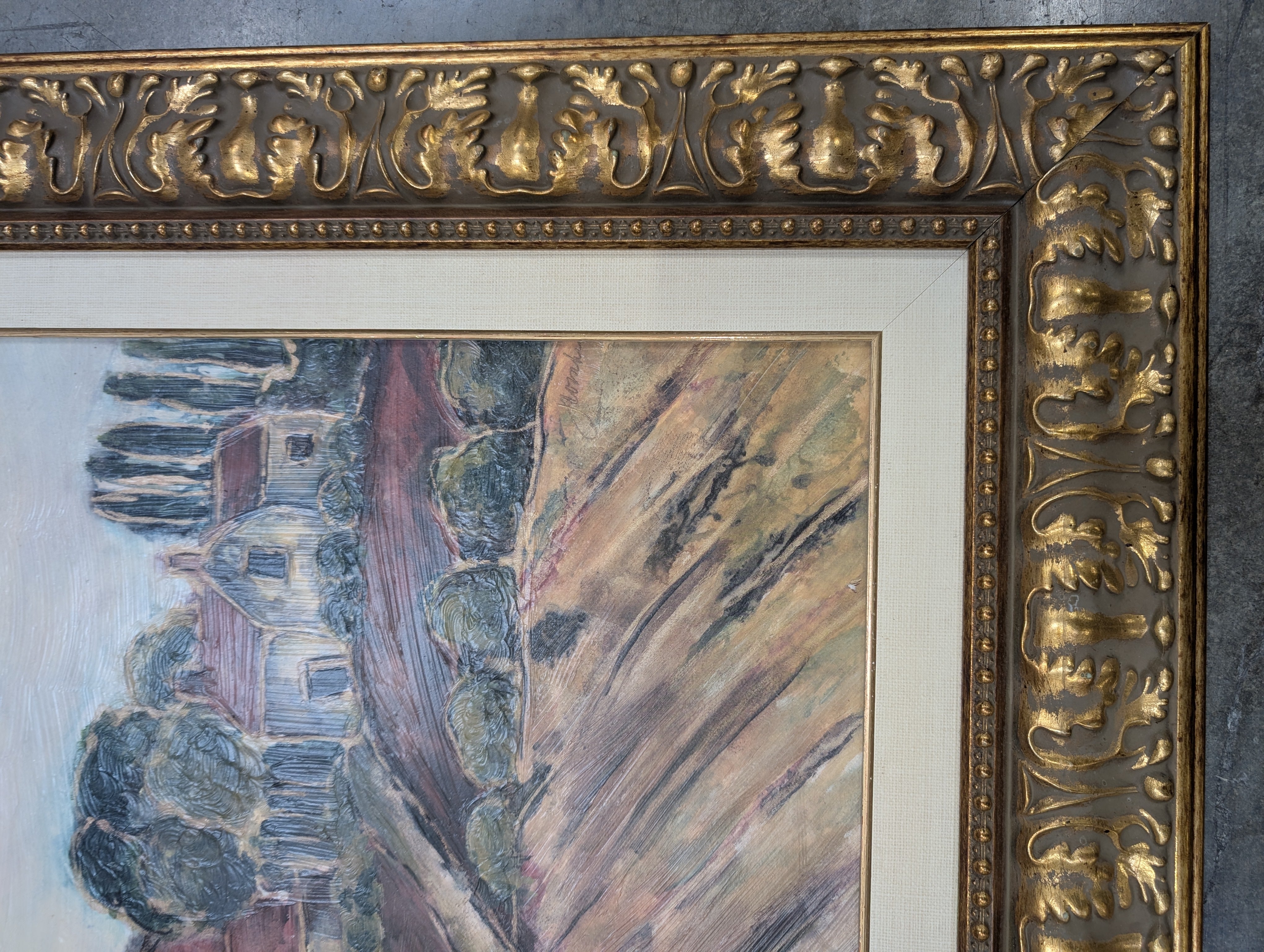 Ornate Gold Framed Rustic Landscape Painting