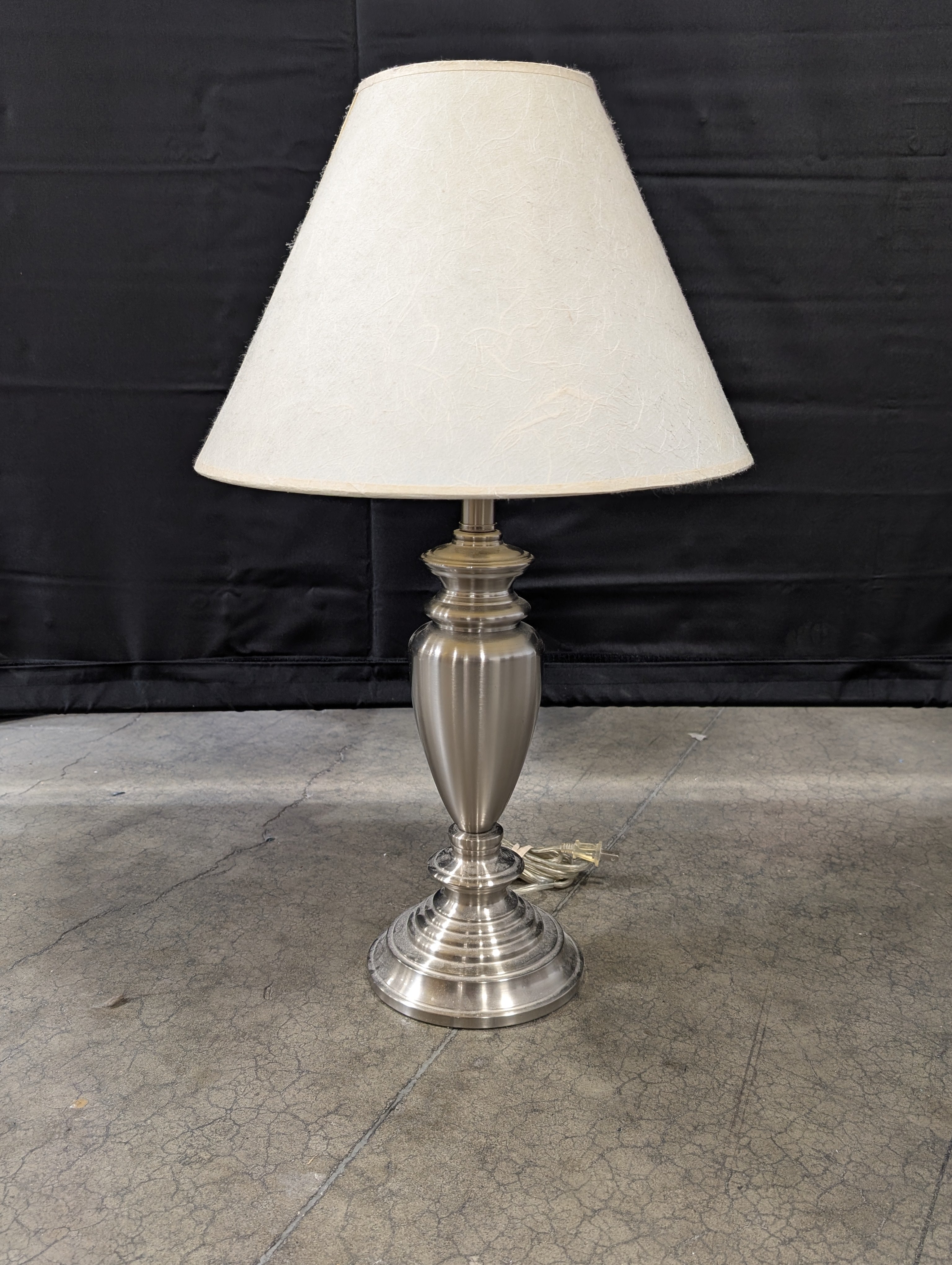 Brushed Silver Tone Table Lamp with Conical Fabric Shade