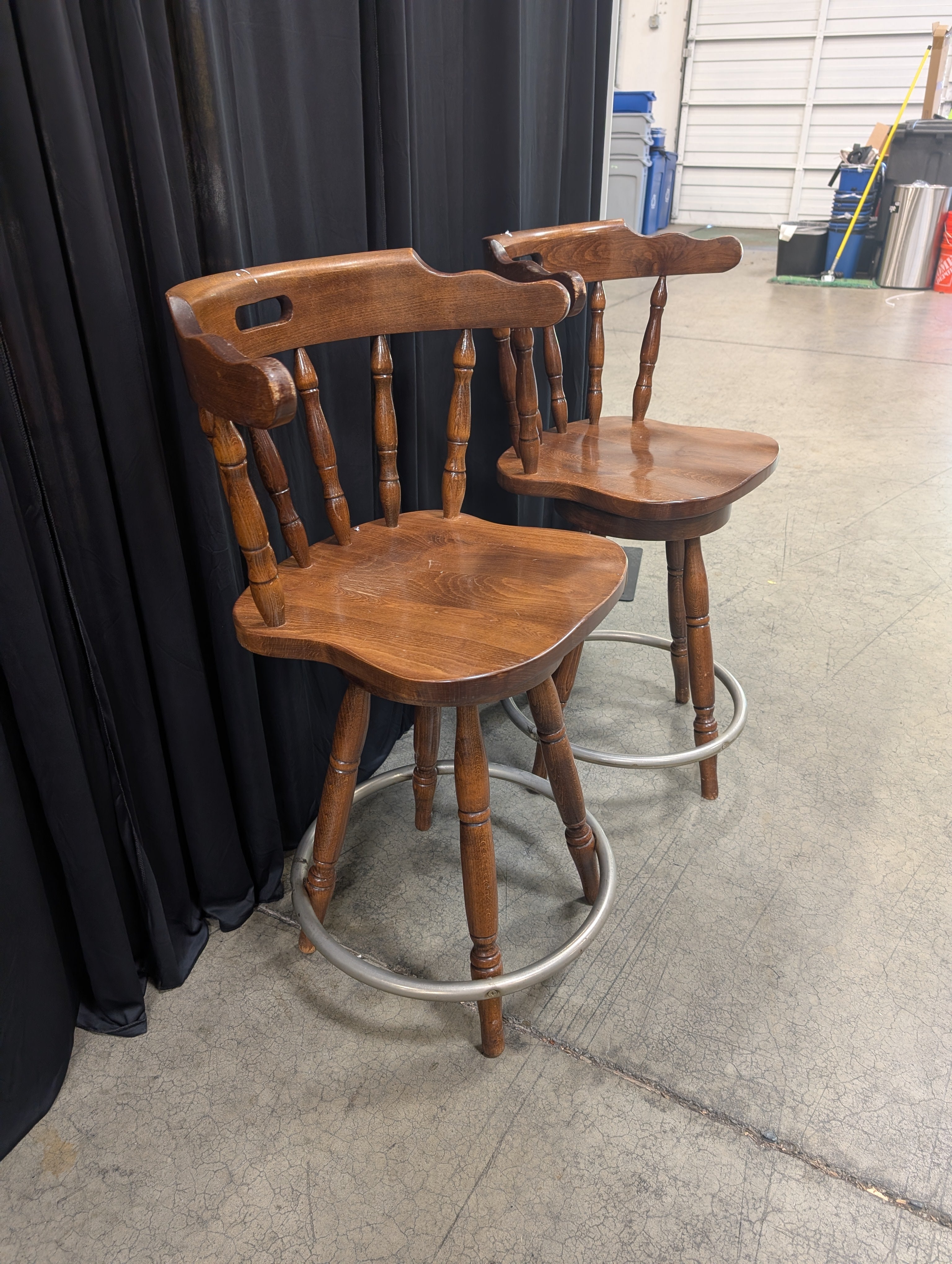 Two Windsor Swivel Bar Stools in Wood