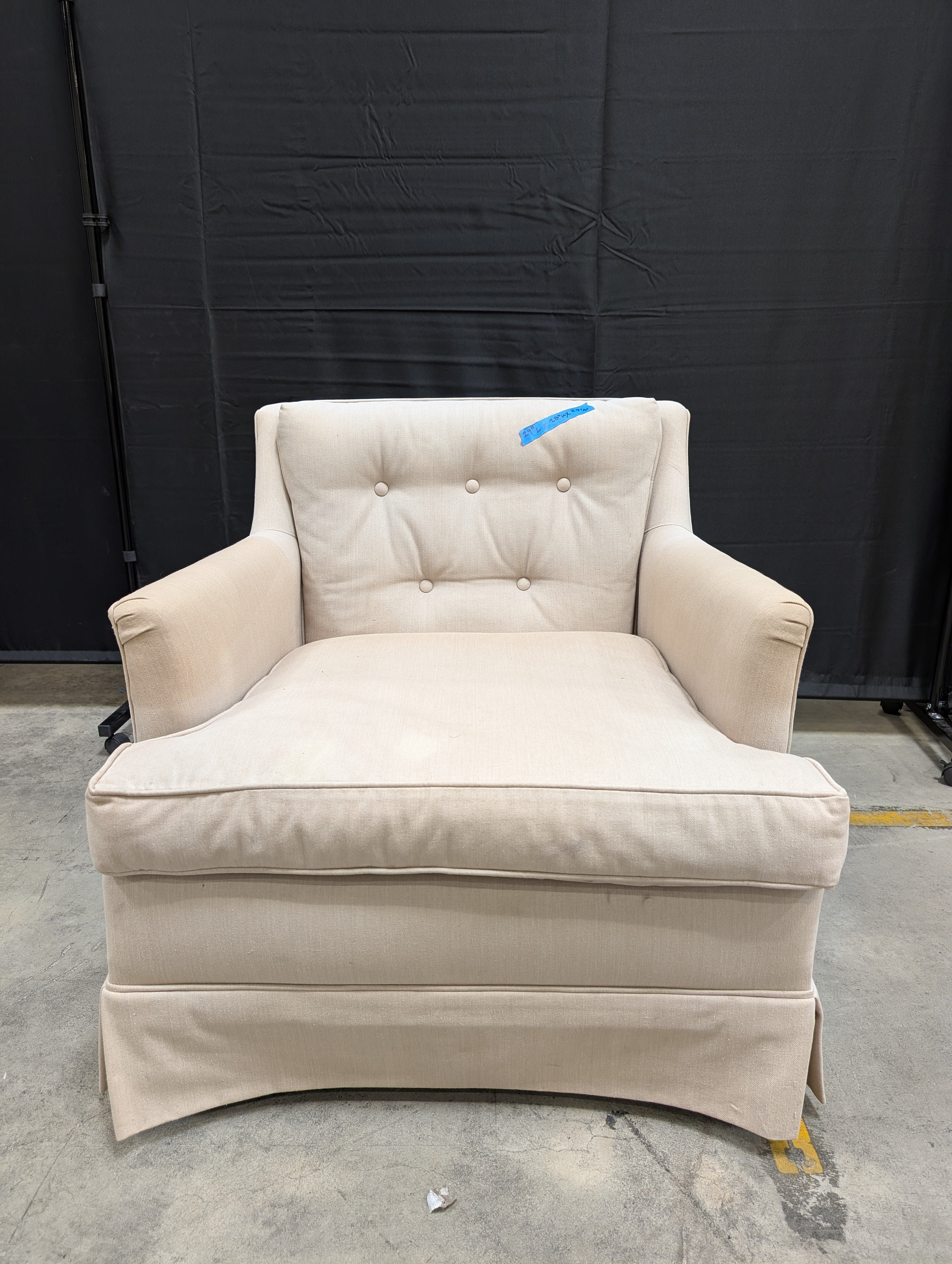 Tufted Beige Fabric Armchair with Rolled Arms