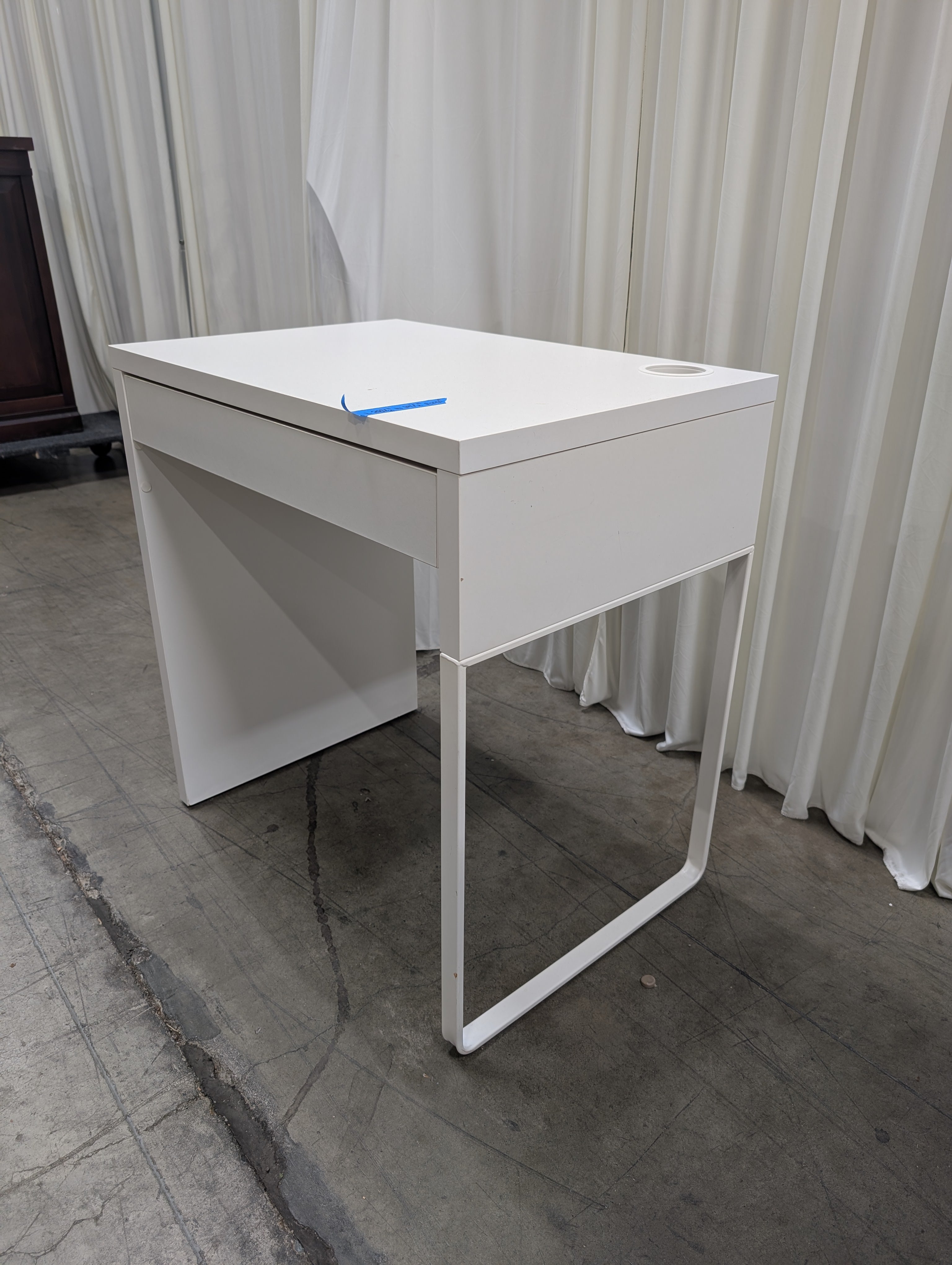 White Minimalist Single-Drawer Desk with Cable Management