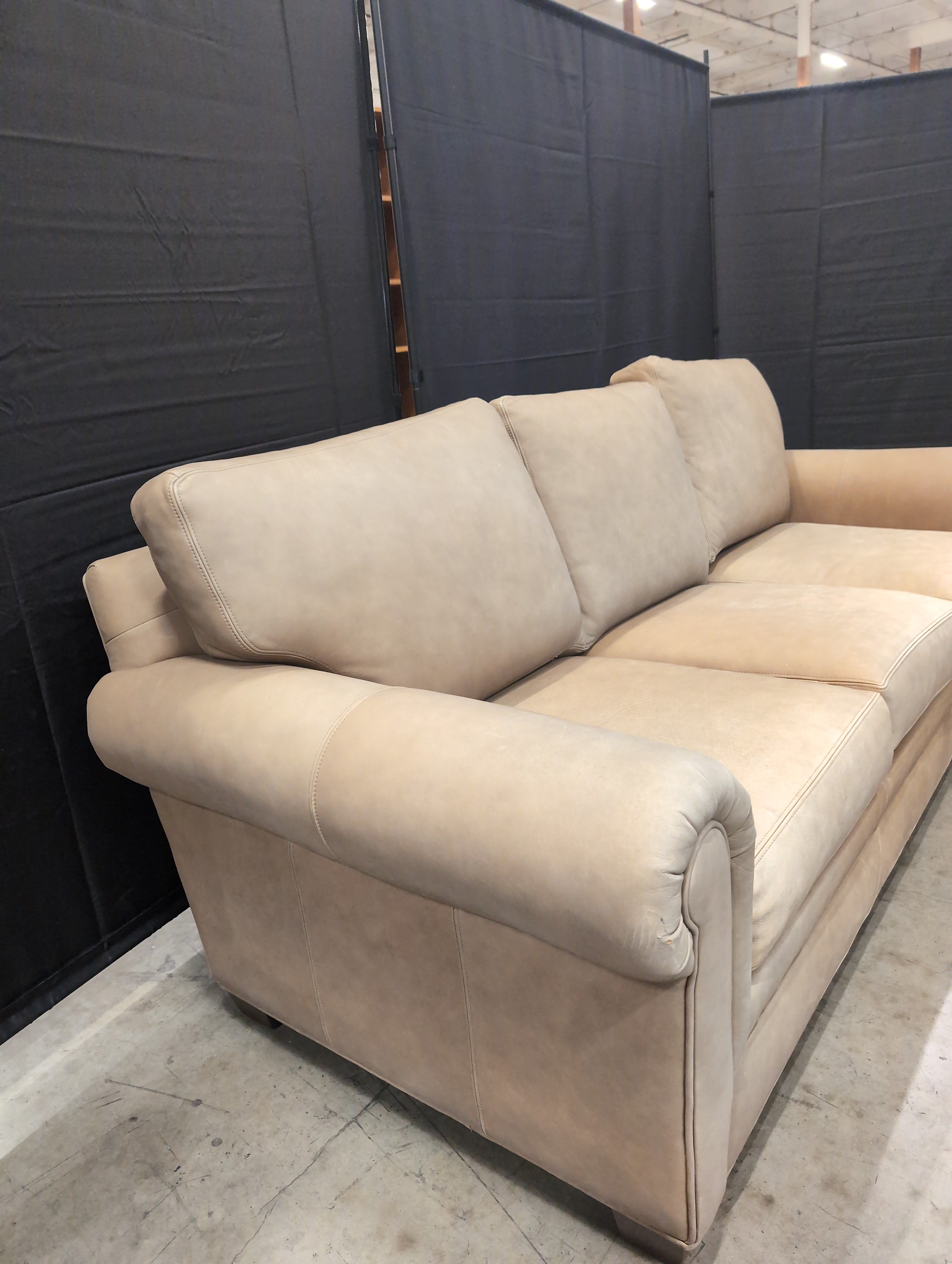 Ethan Allen Leather Sofa with Rolled Arms