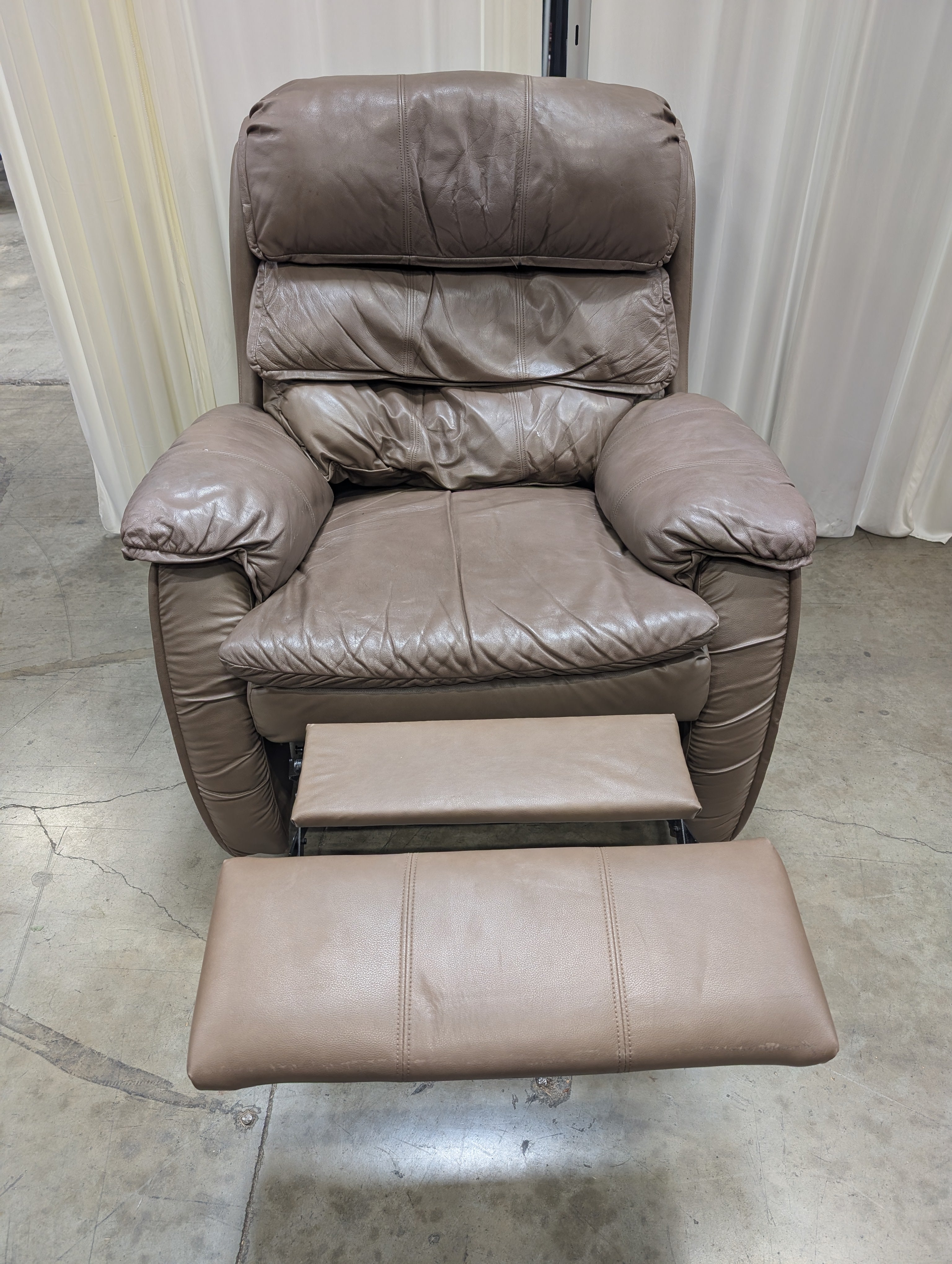 Brown Padded Leather Recliner with Rolled Arms