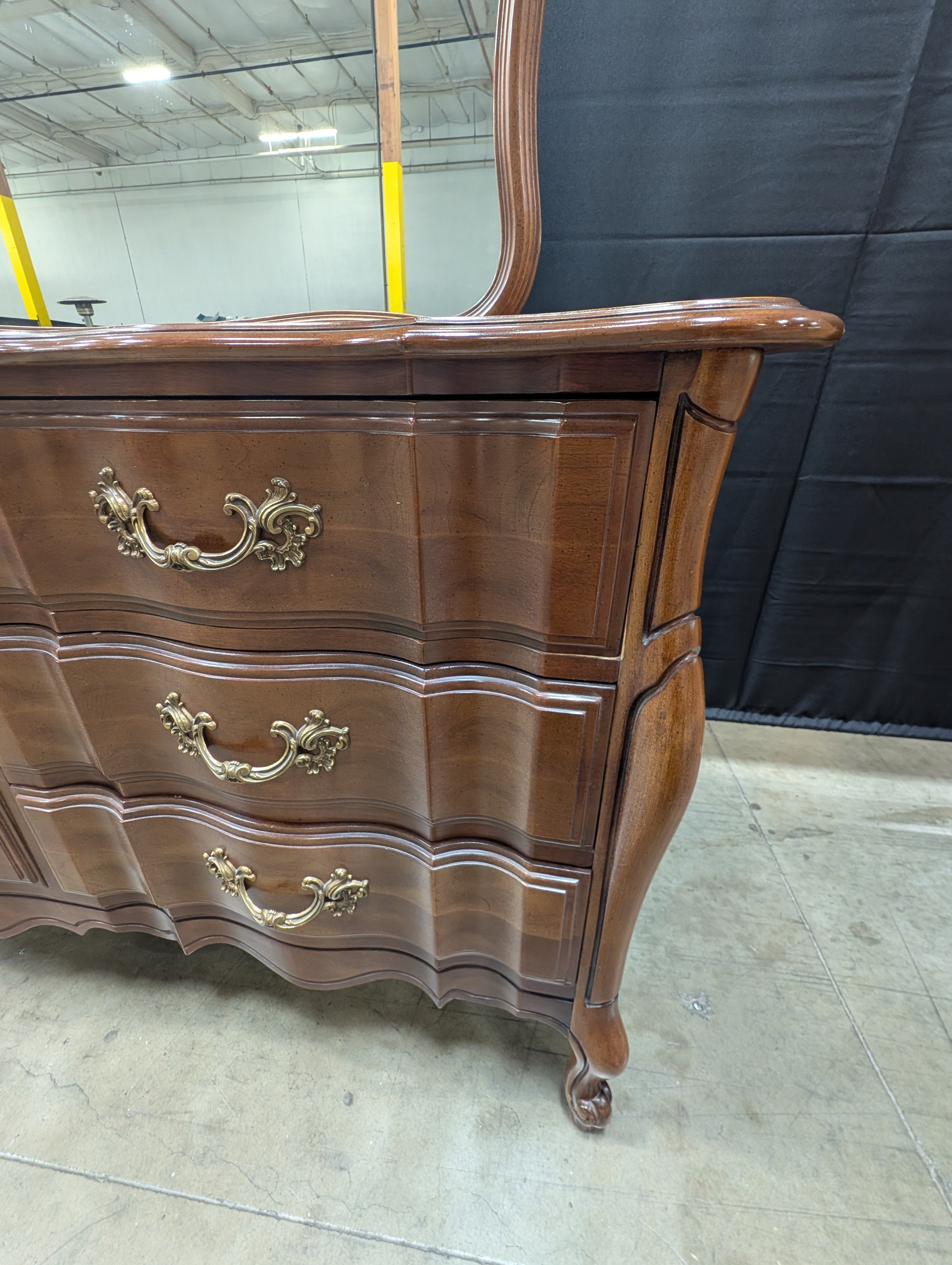 Vintage French Provincial Style Triple Dresser with Ornate Mirror