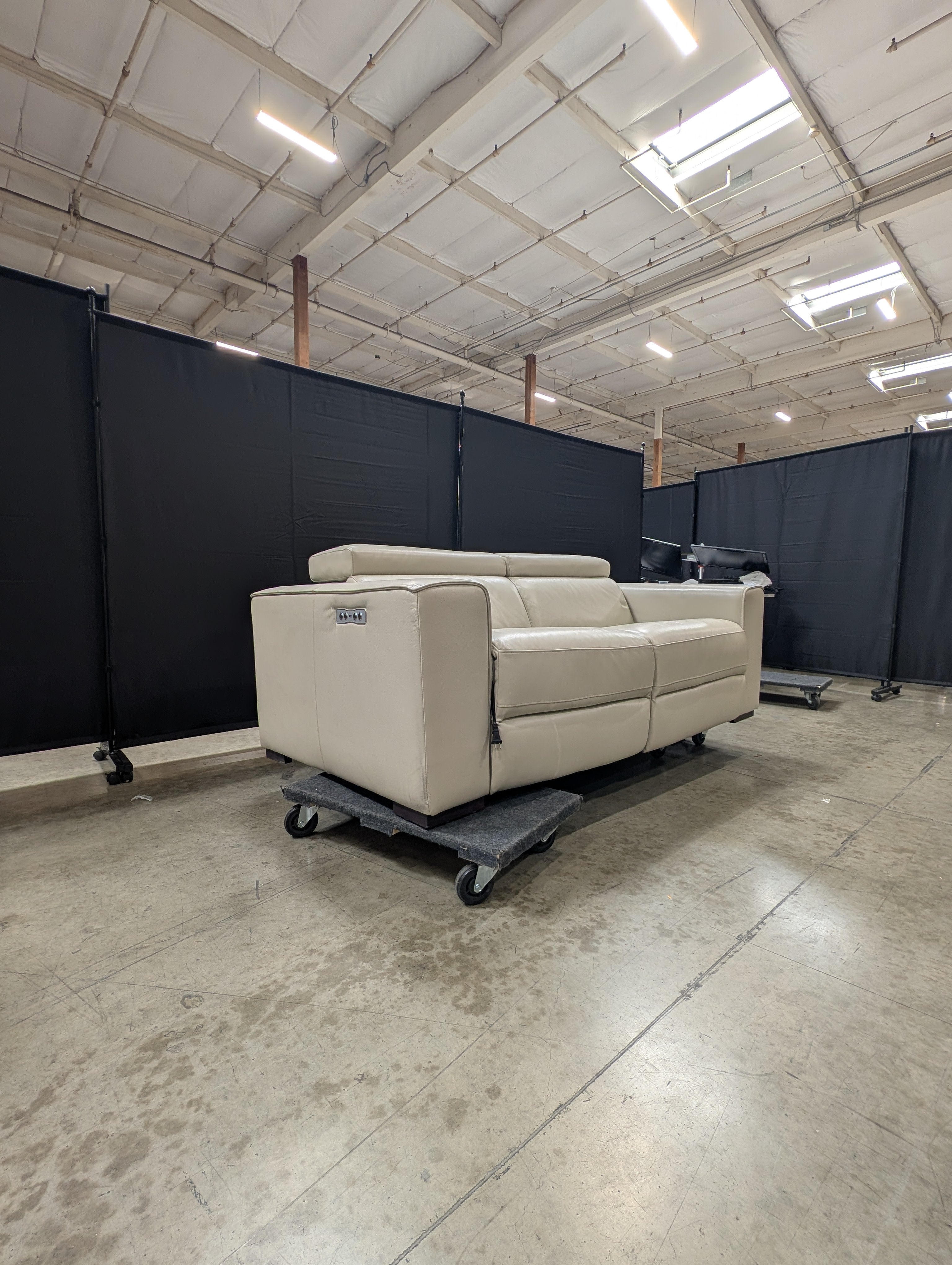 Contemporary Light Taupe Leather Electric Reclining Sofa