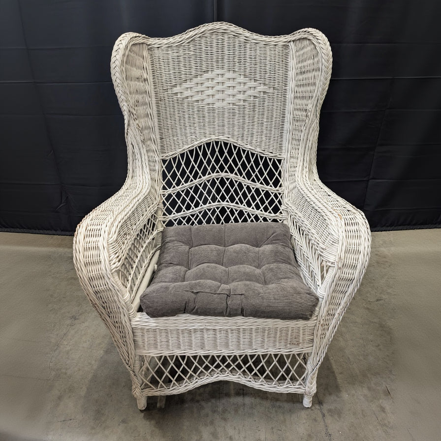 Coastal Style White Wicker Wingback Armchair