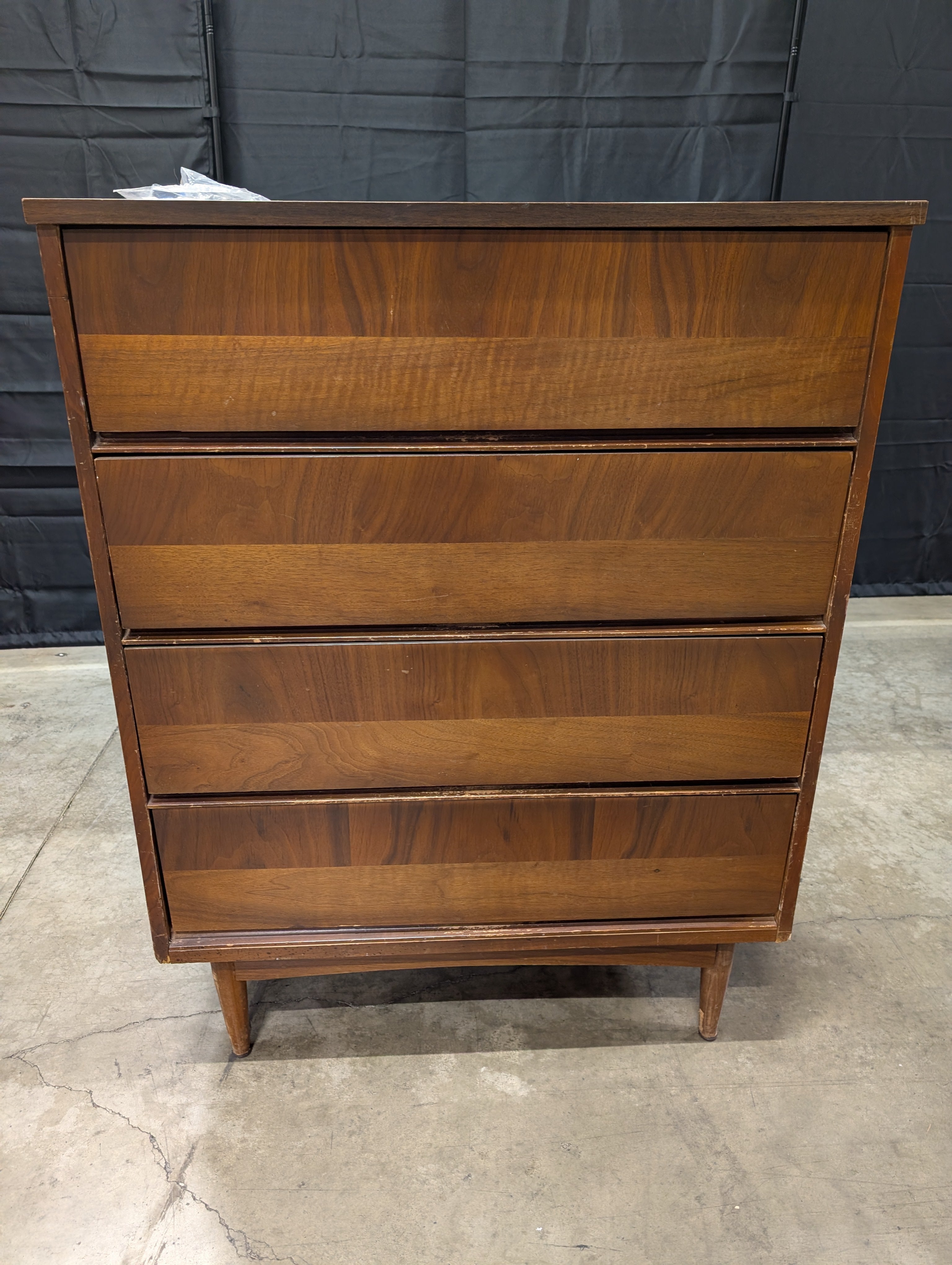 Vintage Four-Drawer Wooden Dresser | Mid-Century Style Chest of Drawers | Tapered Leg Storage Cabinet
