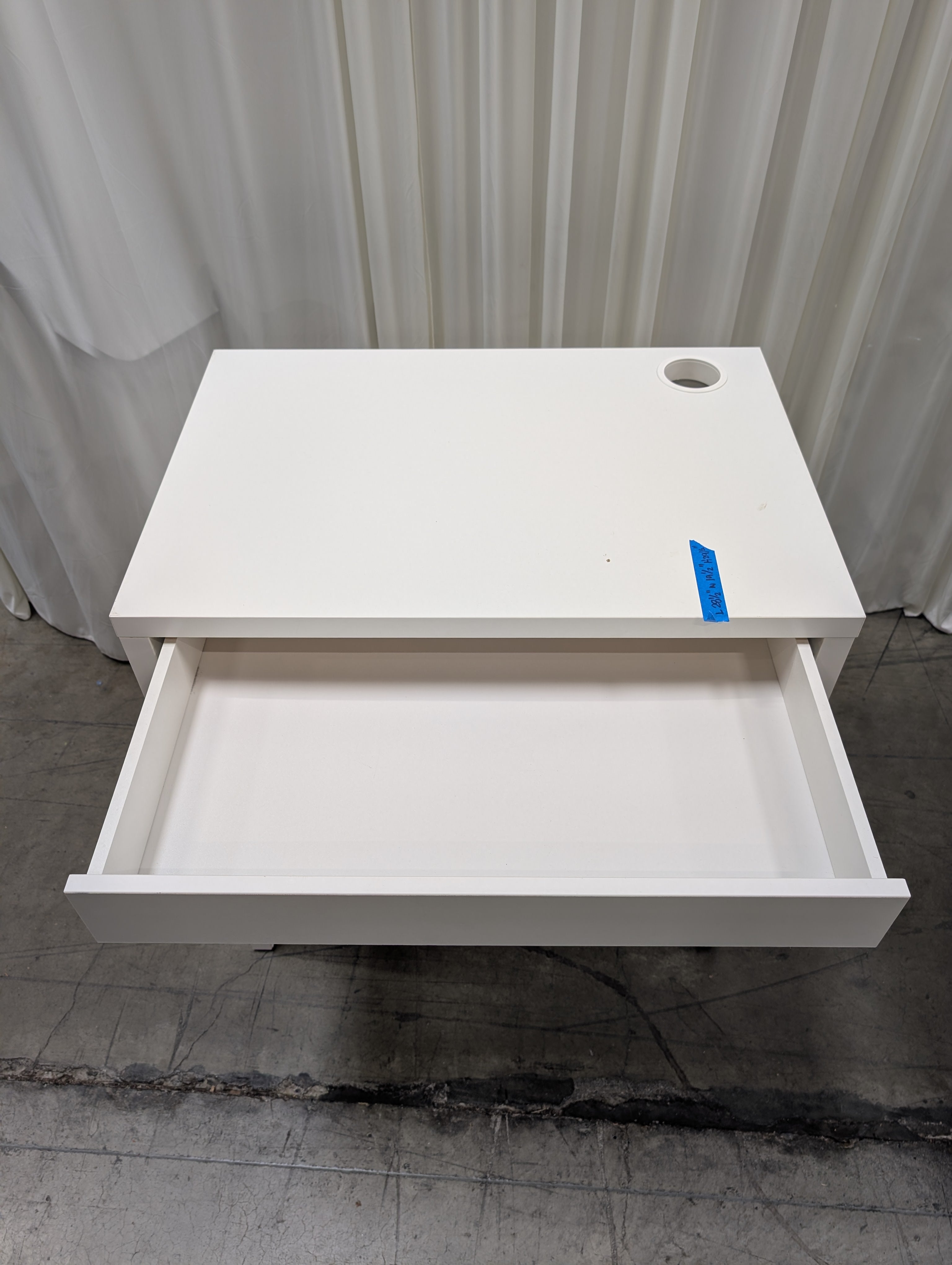 White Minimalist Single-Drawer Desk with Cable Management