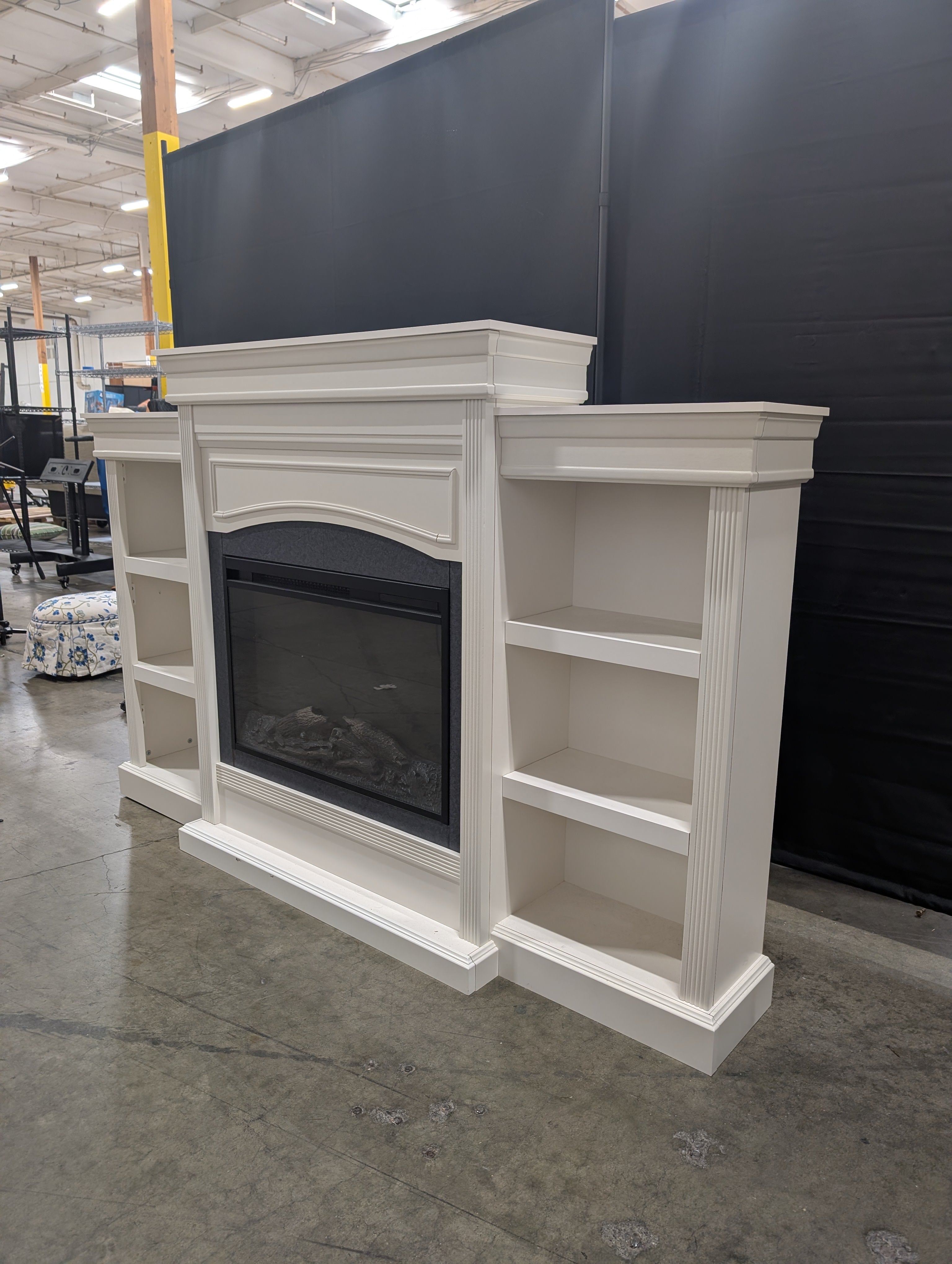 Atraflame White Electric Fireplace TV Stand with Side Shelves