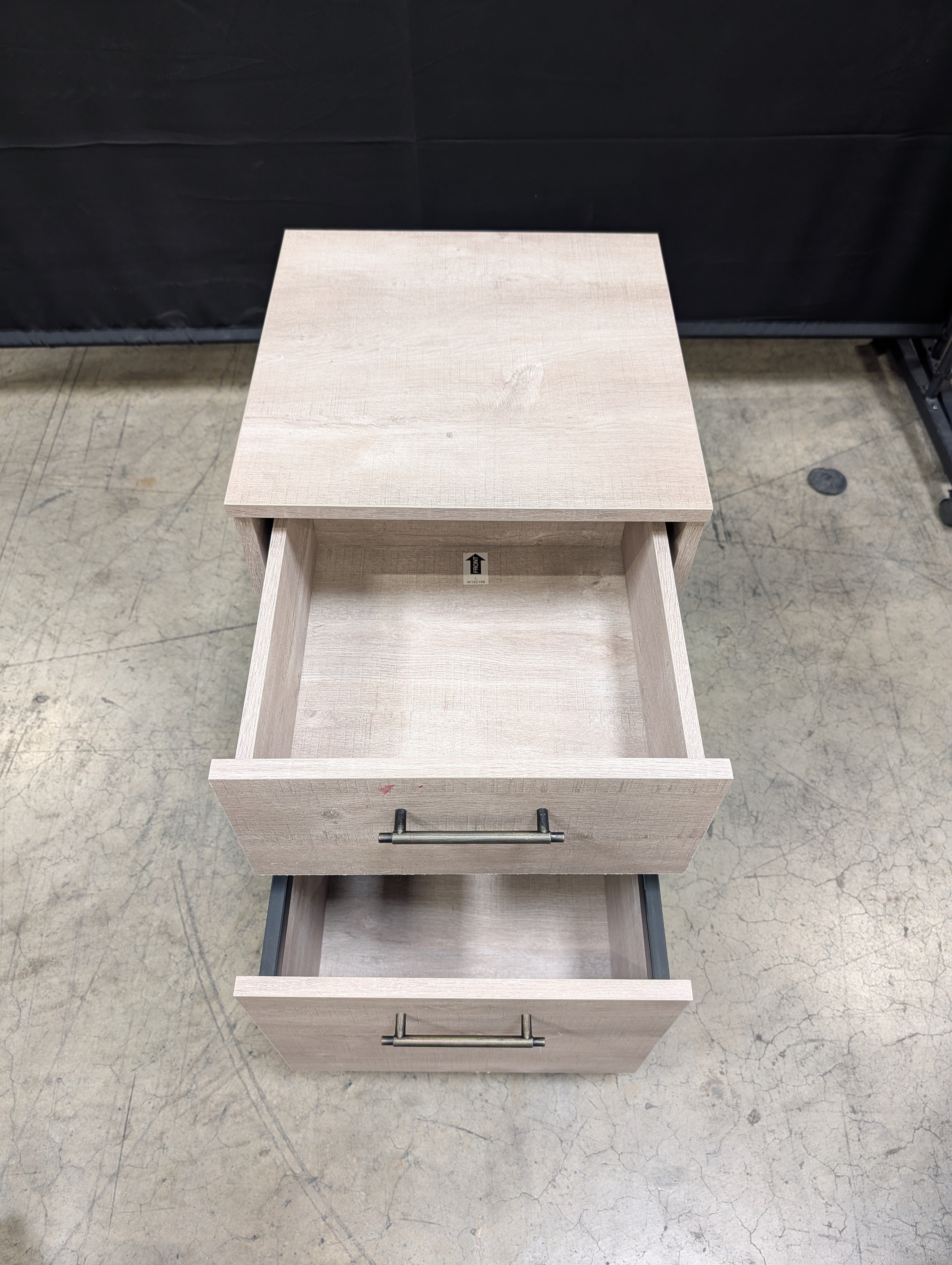 Grey Two-Drawer Rolling Nightstand in Faux Wood