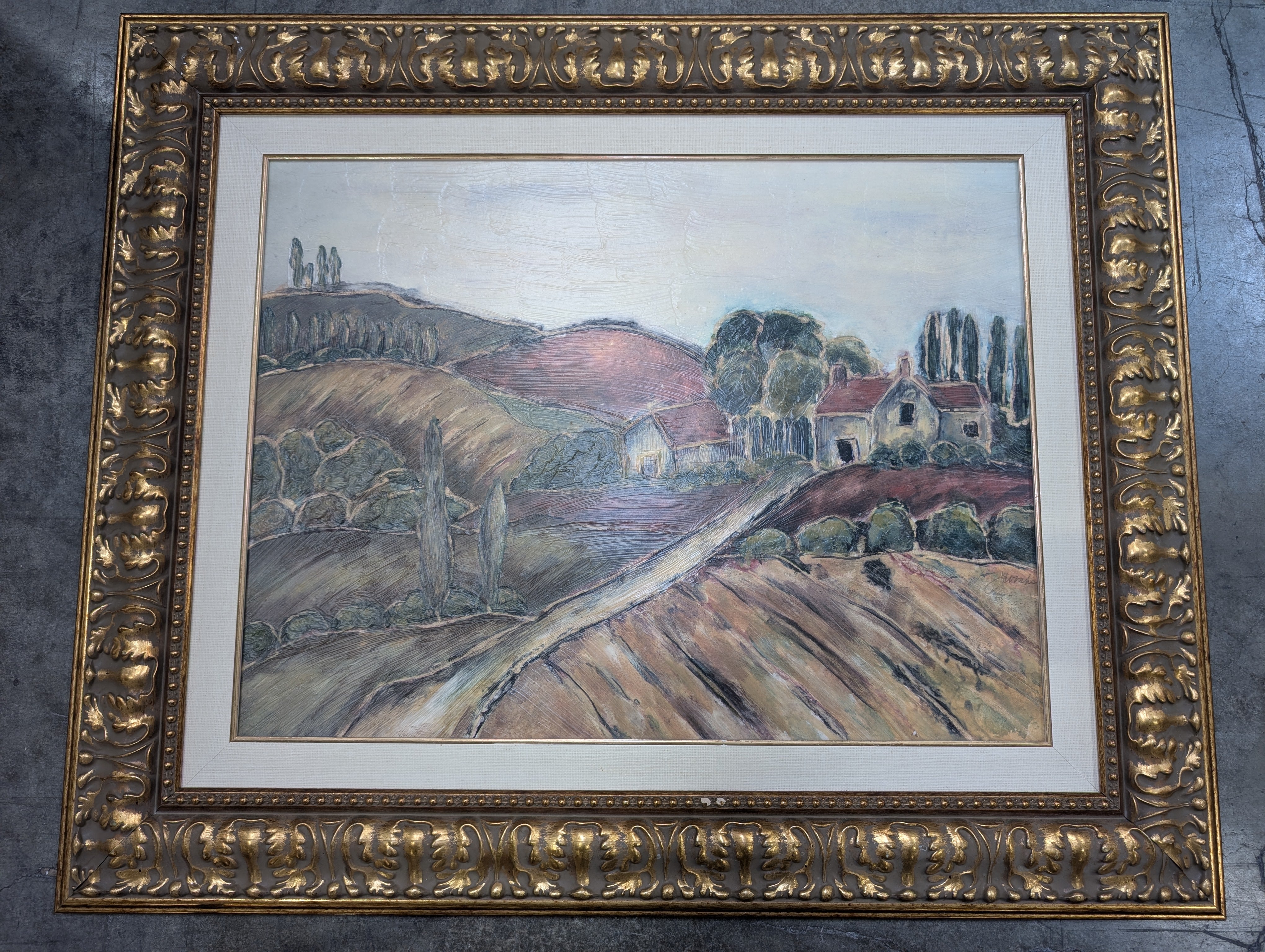 Ornate Gold Framed Rustic Landscape Painting