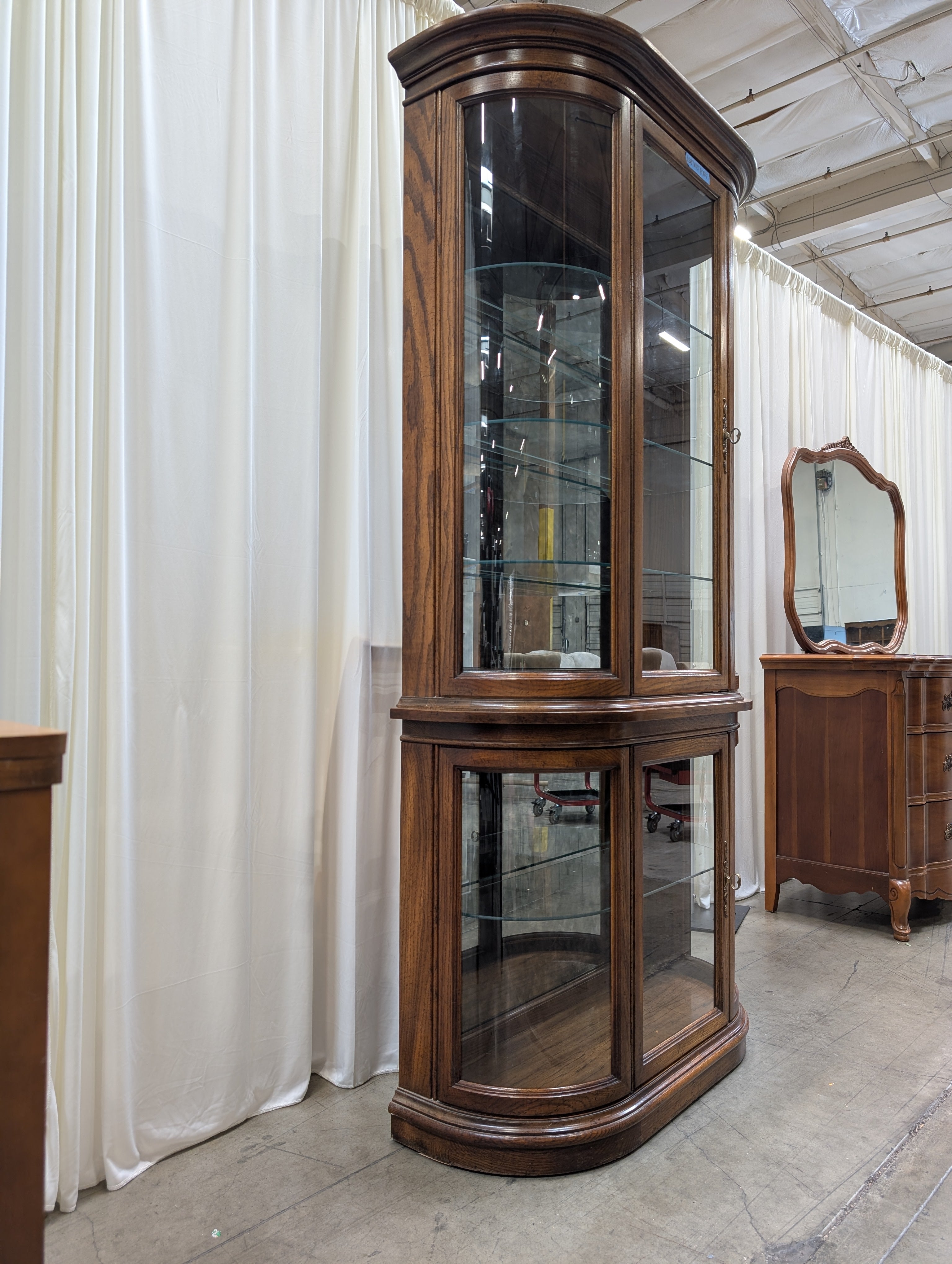 Traditional Wood China Cabinet with Curved Glass