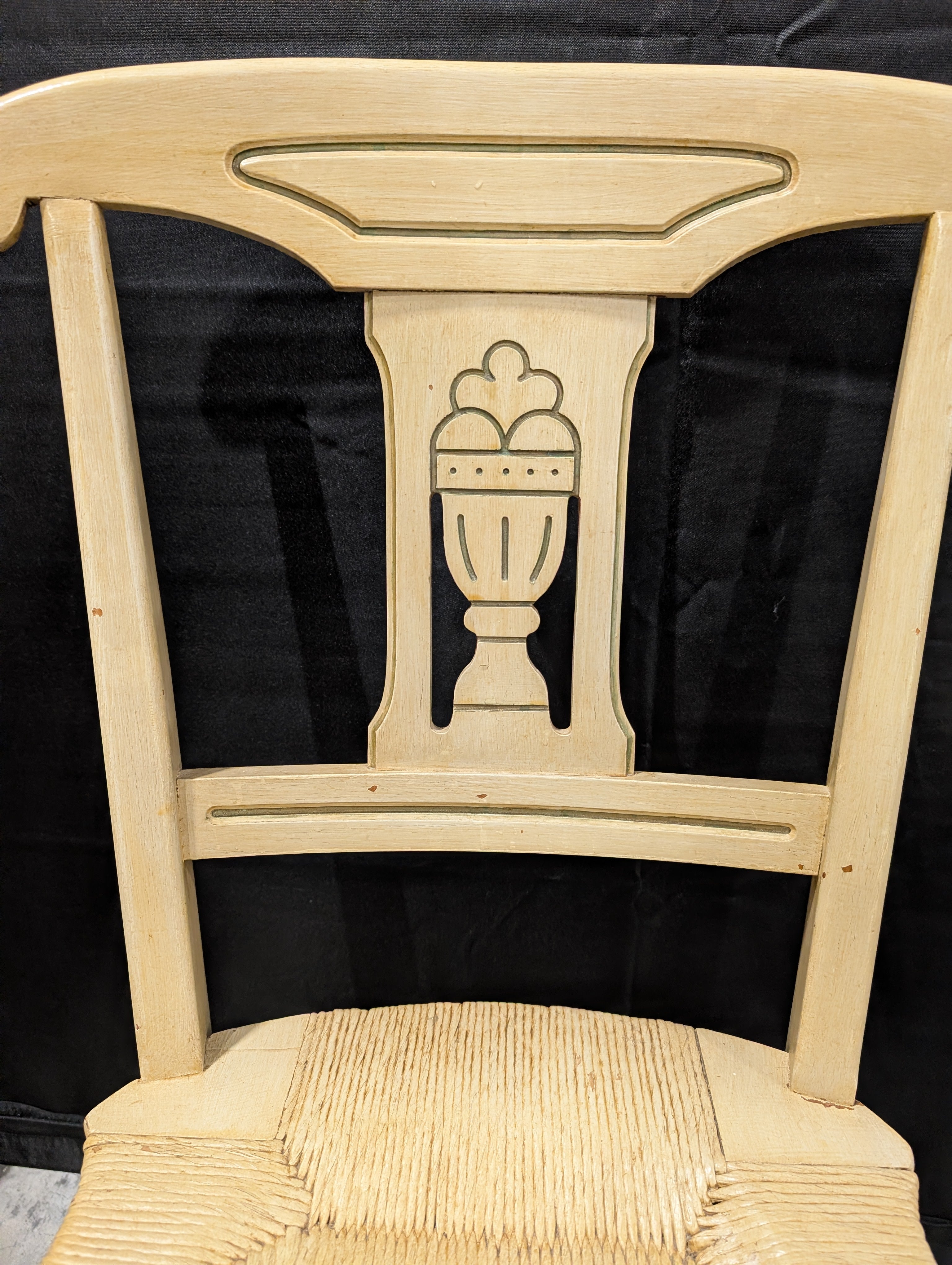 Carved Wood Dining Chair with Woven Rush Seat