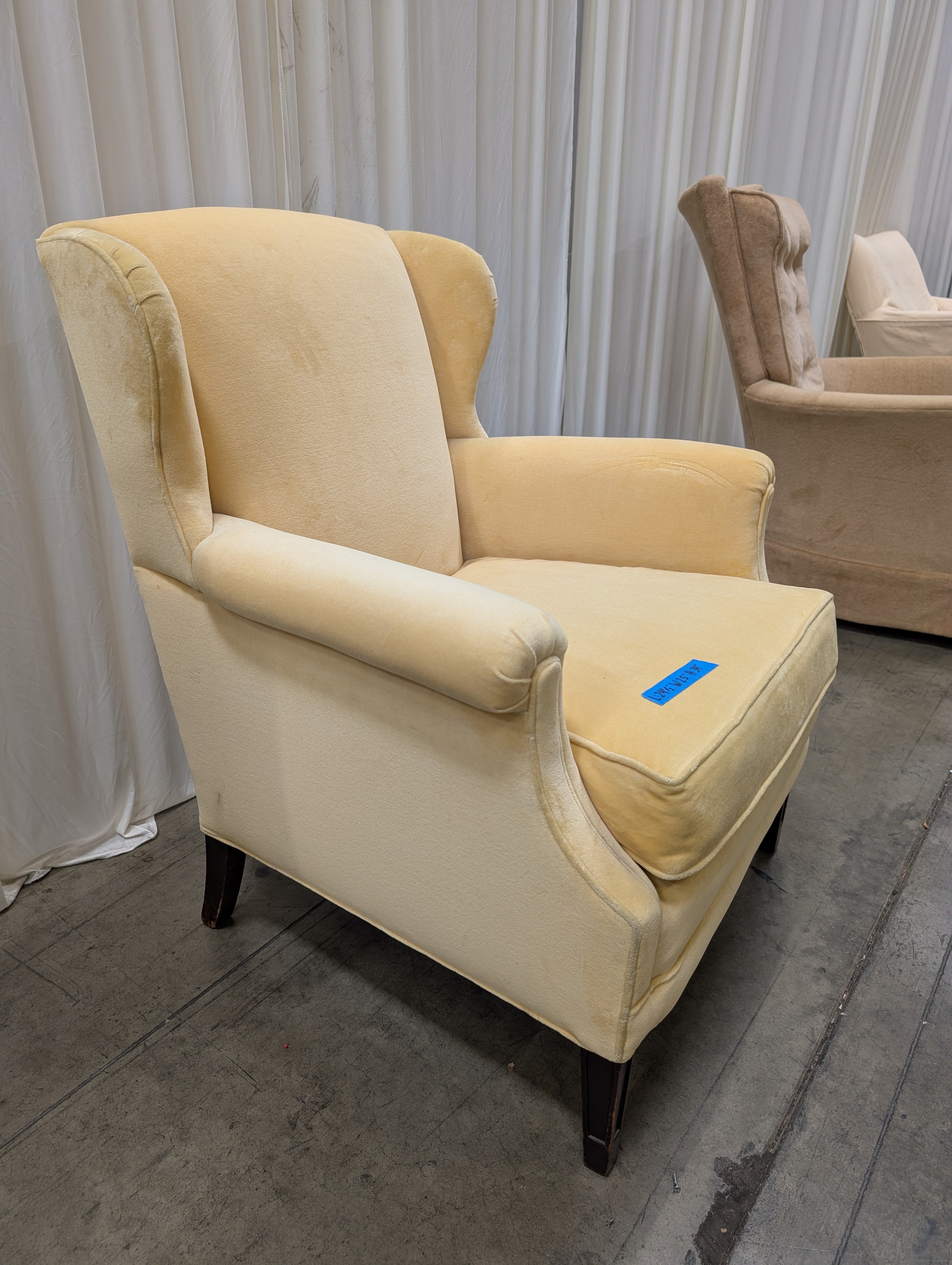 Yellow Fabric Wingback Recliner with Cabriole Legs