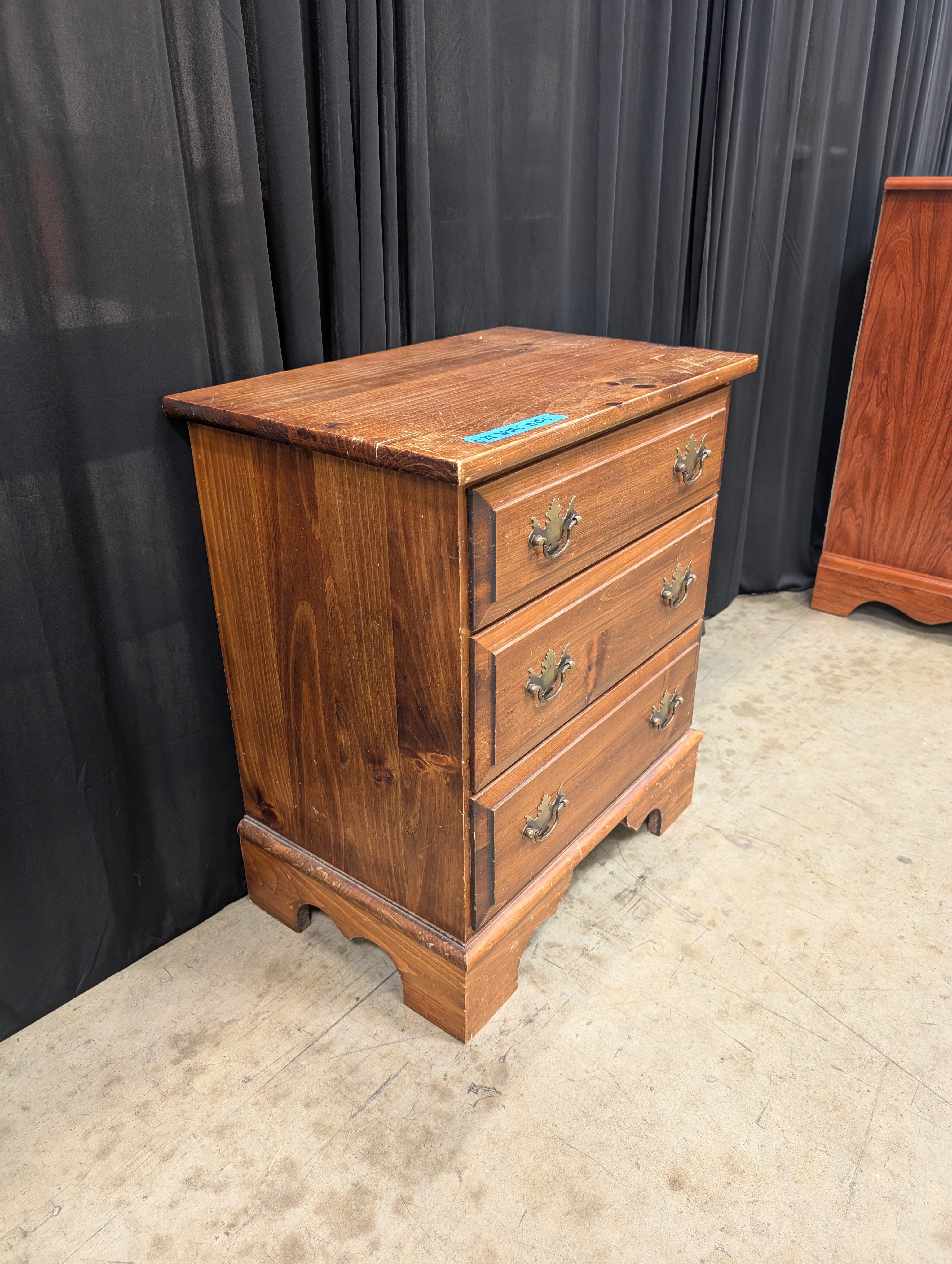 Traditional Three-Drawer Wood Nightstand with Brass Pulls