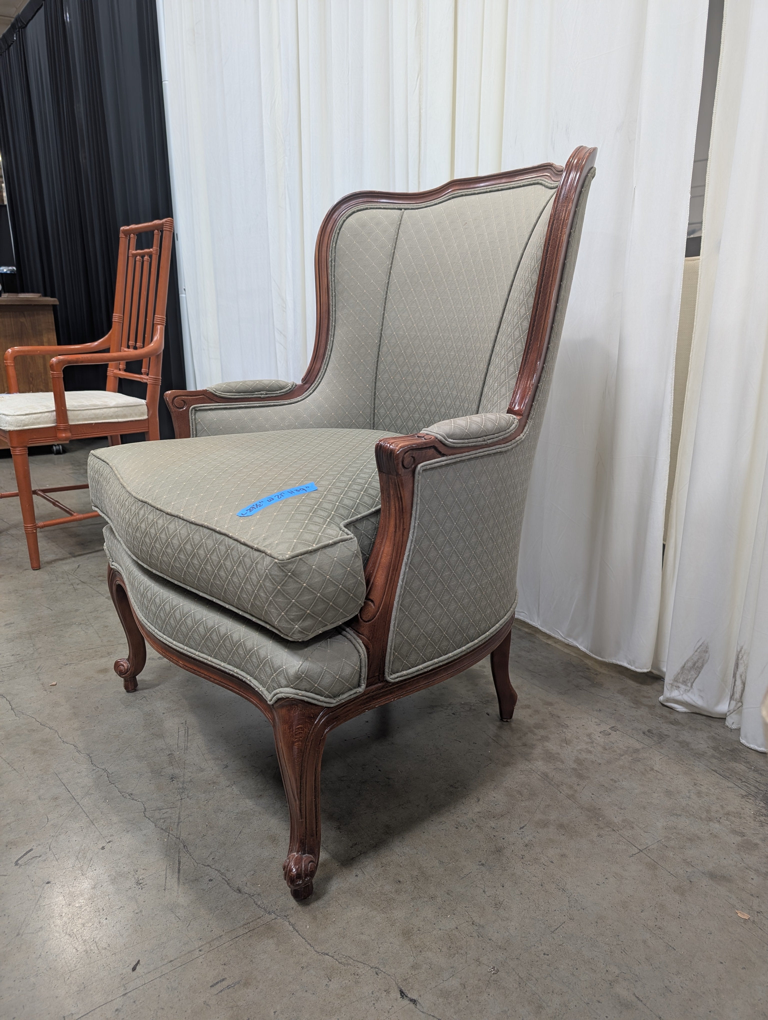 ETHAN ALLEN Carved Wood Frame Armchair