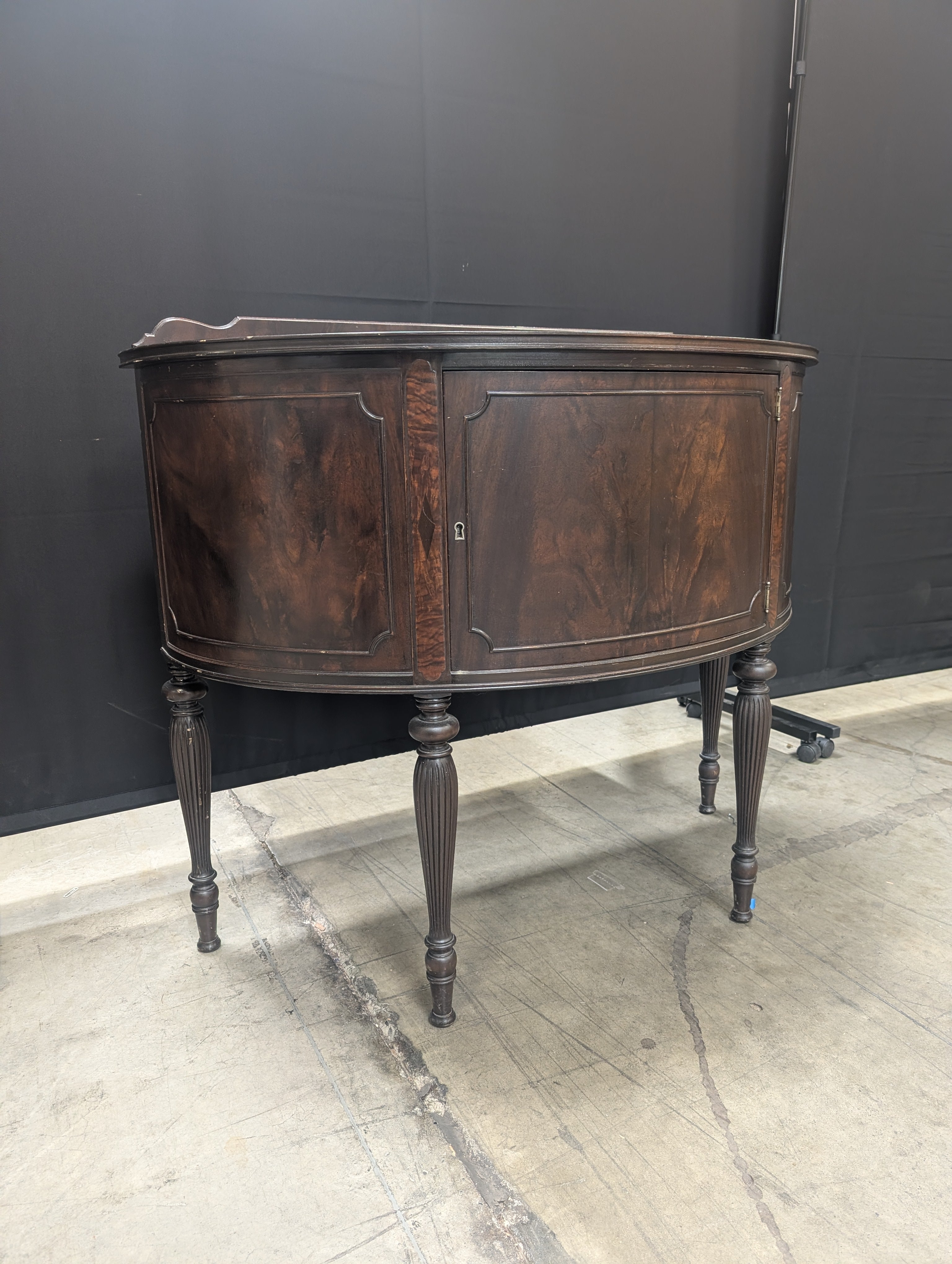 Vintage Dark Wood Demilune Console Cabinet