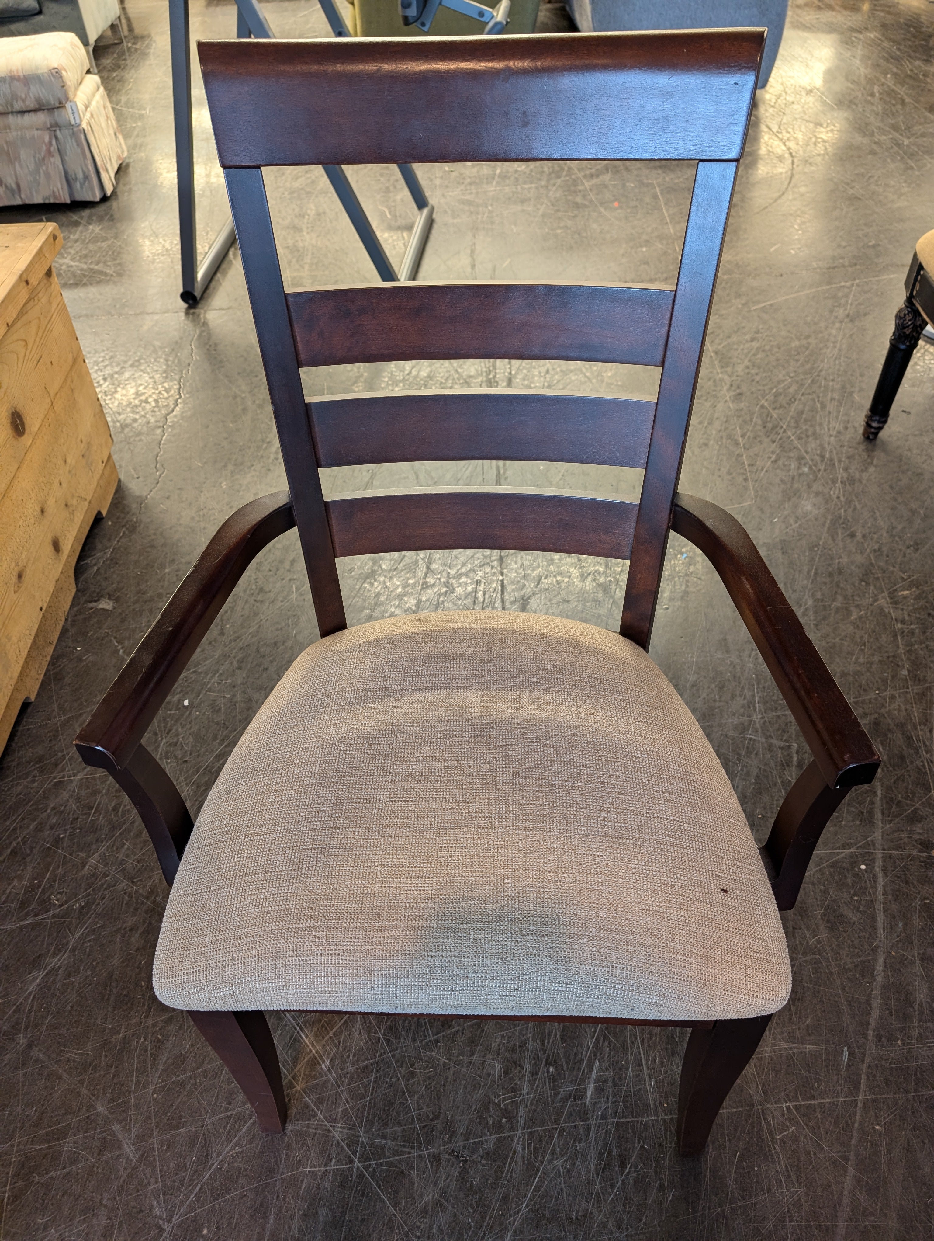 Pair of Sturdy Brown Wood Chair with Beige Upholstery