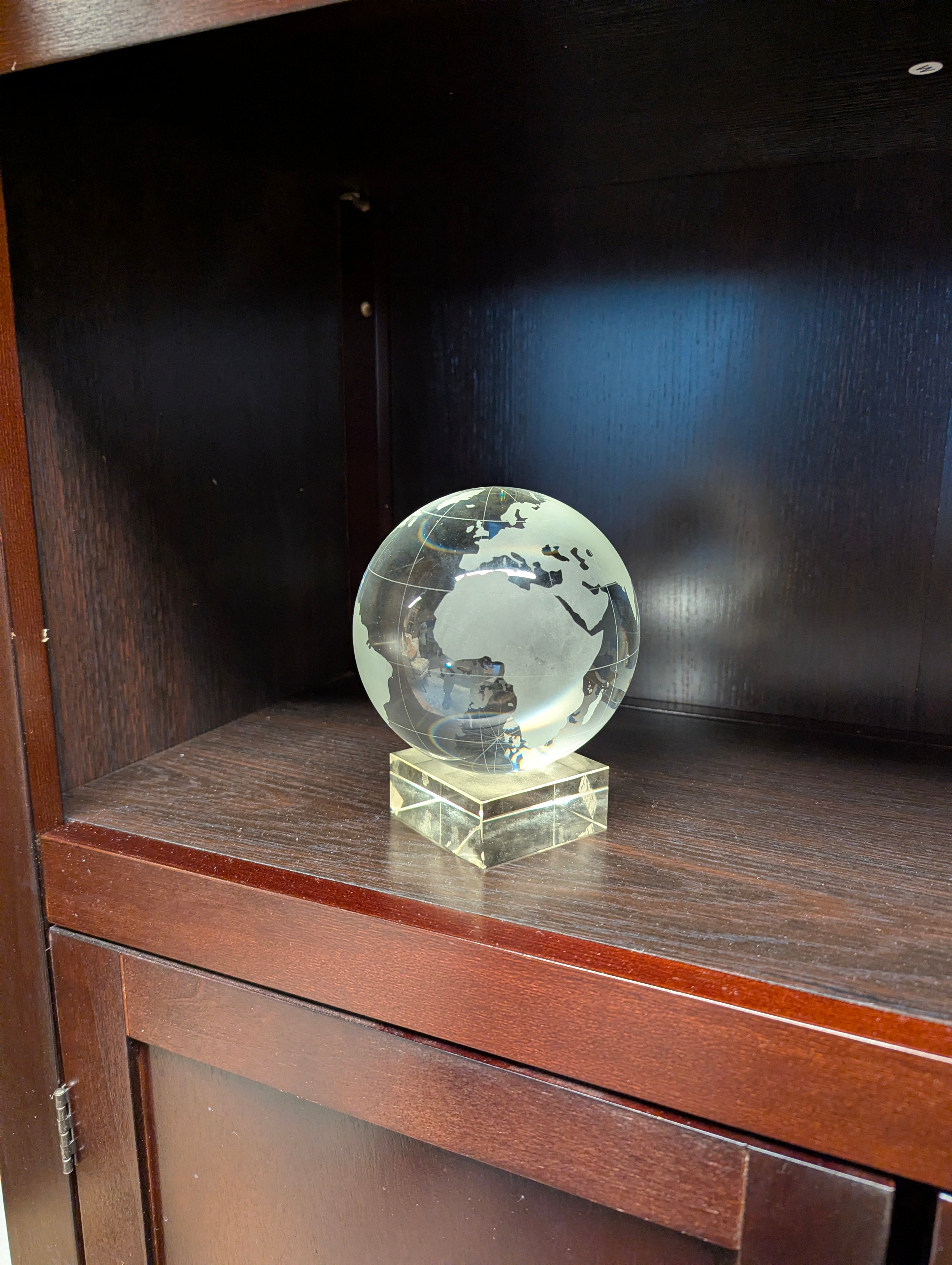 Clear Glass World Map Globe Decorative Sphere Paperweight