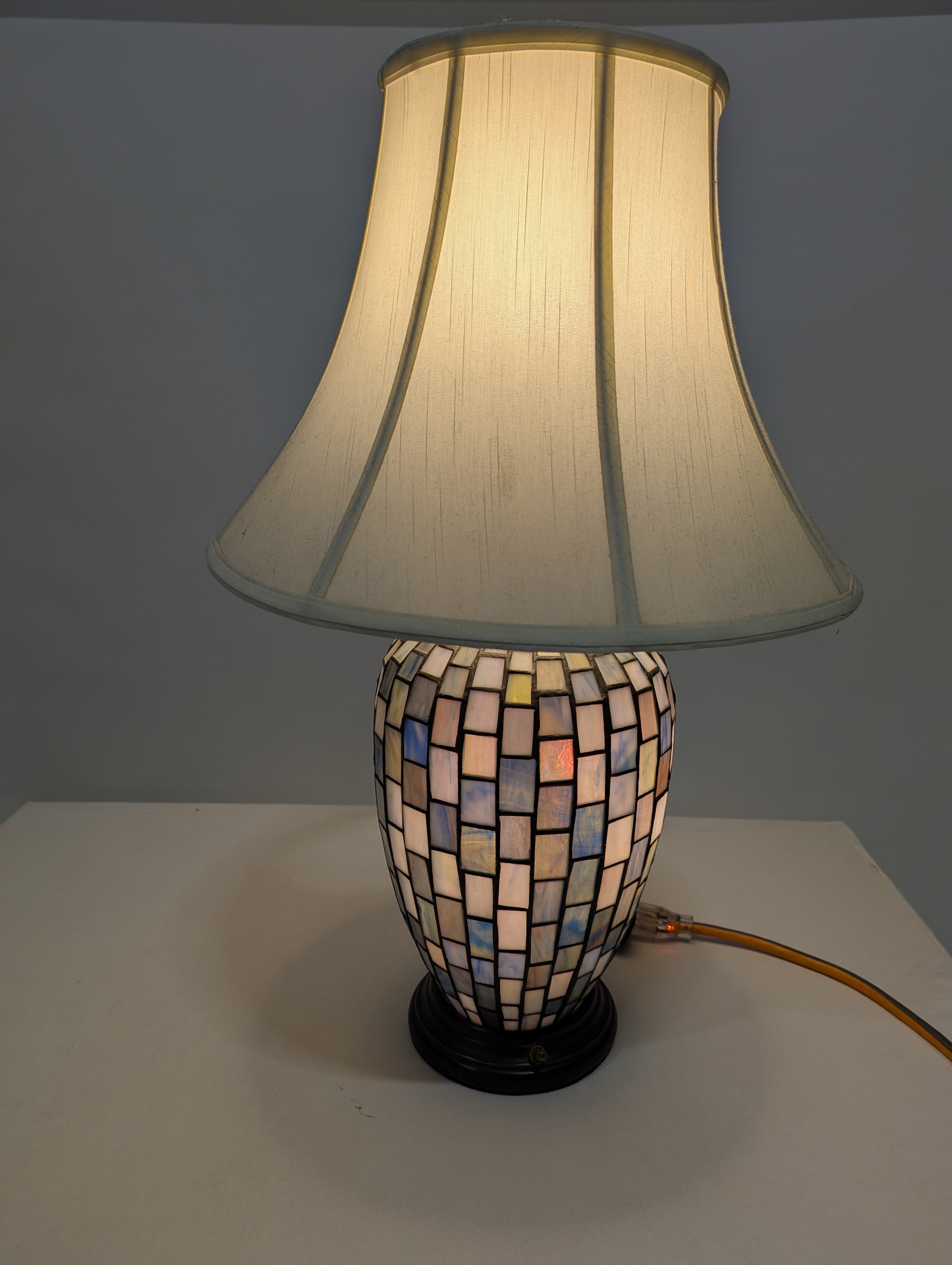 Artisan Mosaic Glass Table Lamp with Fabric Bell Shade