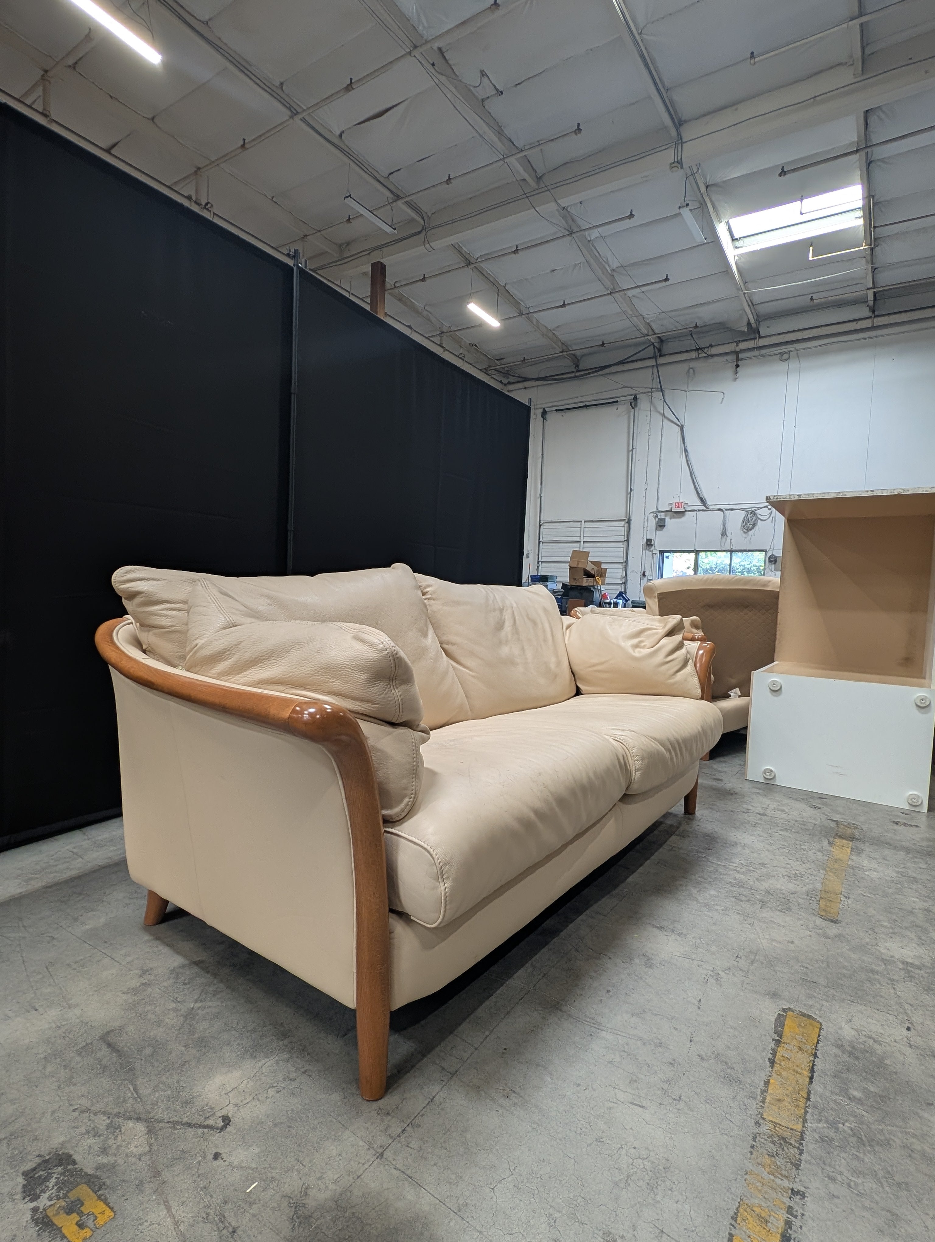 Italian Two-Seater Sofa with Wood Accents