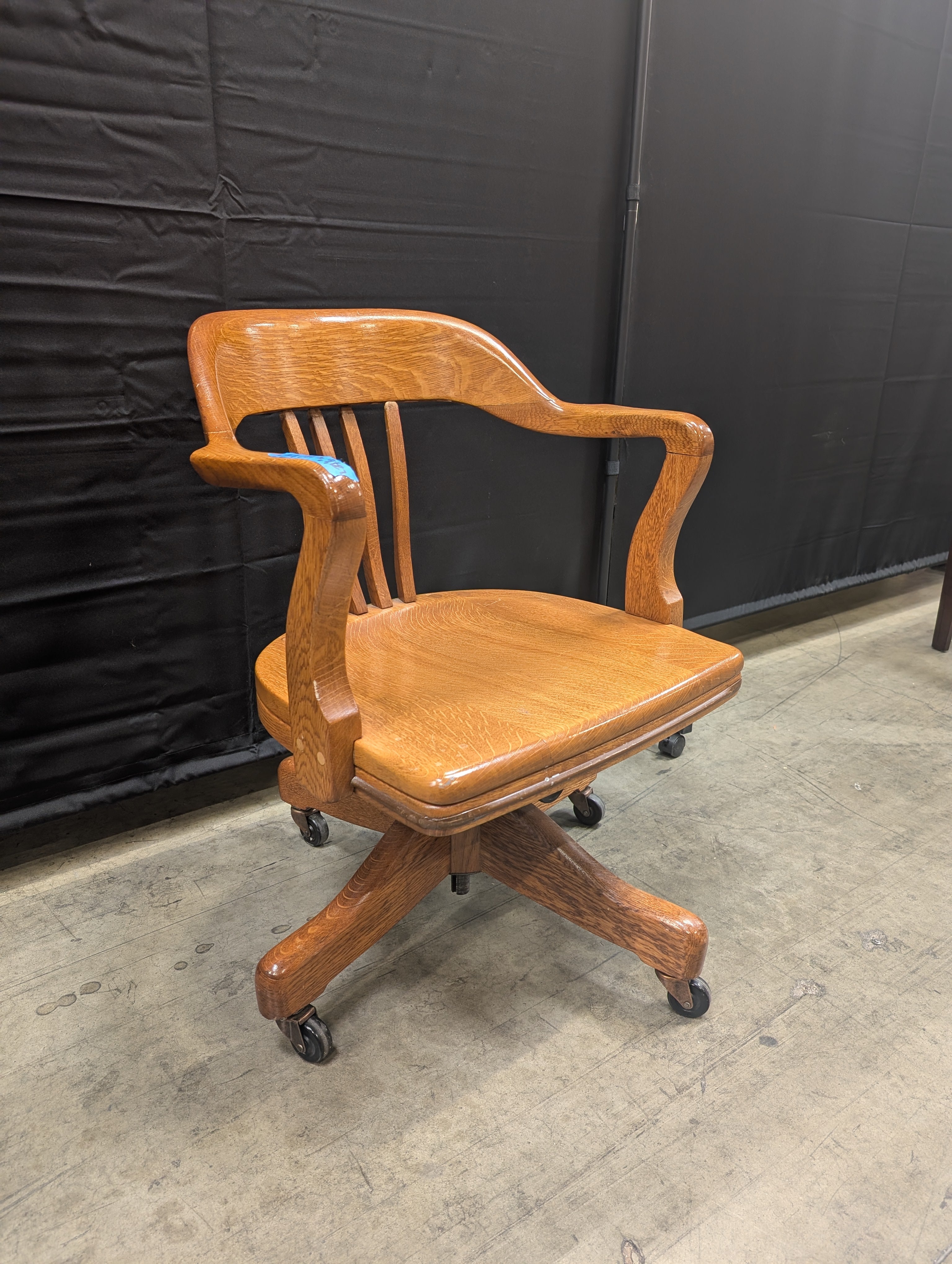 Damaged Wooden Swivel Office Chair with Casters