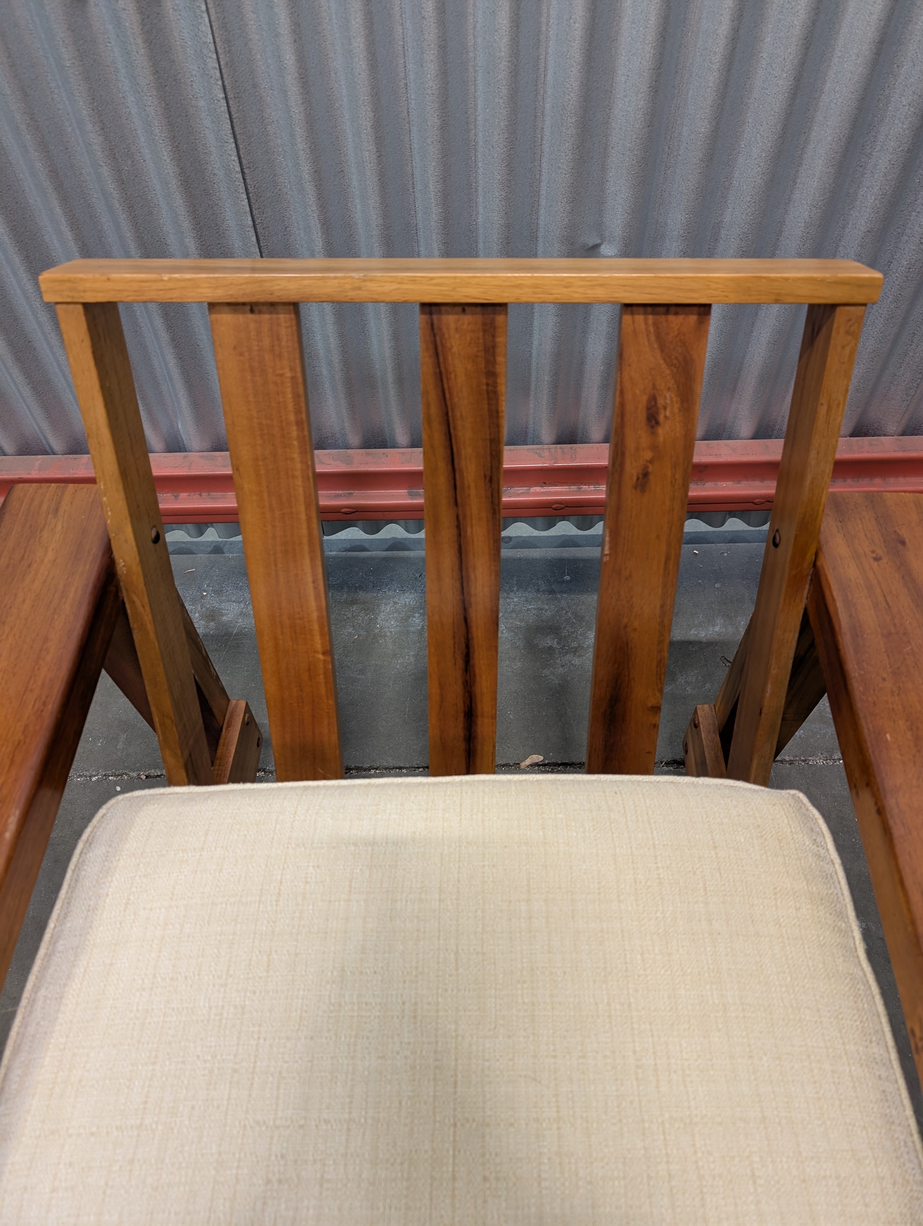 Mid-Century Modern Hardwood Armchair with Carved Leaf Design