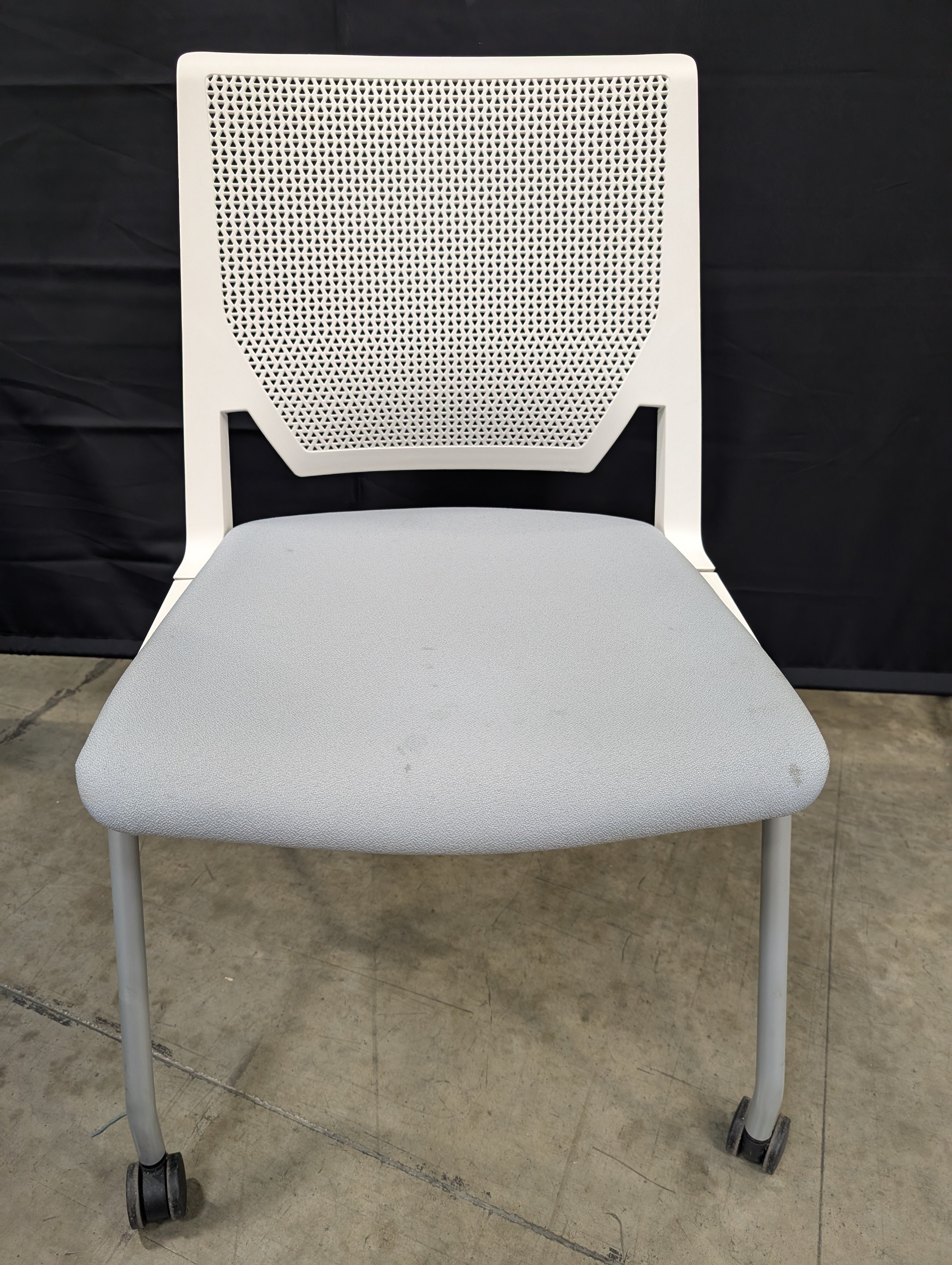 Modern White Perforated Back Task Chair with Grey Upholstered Seat