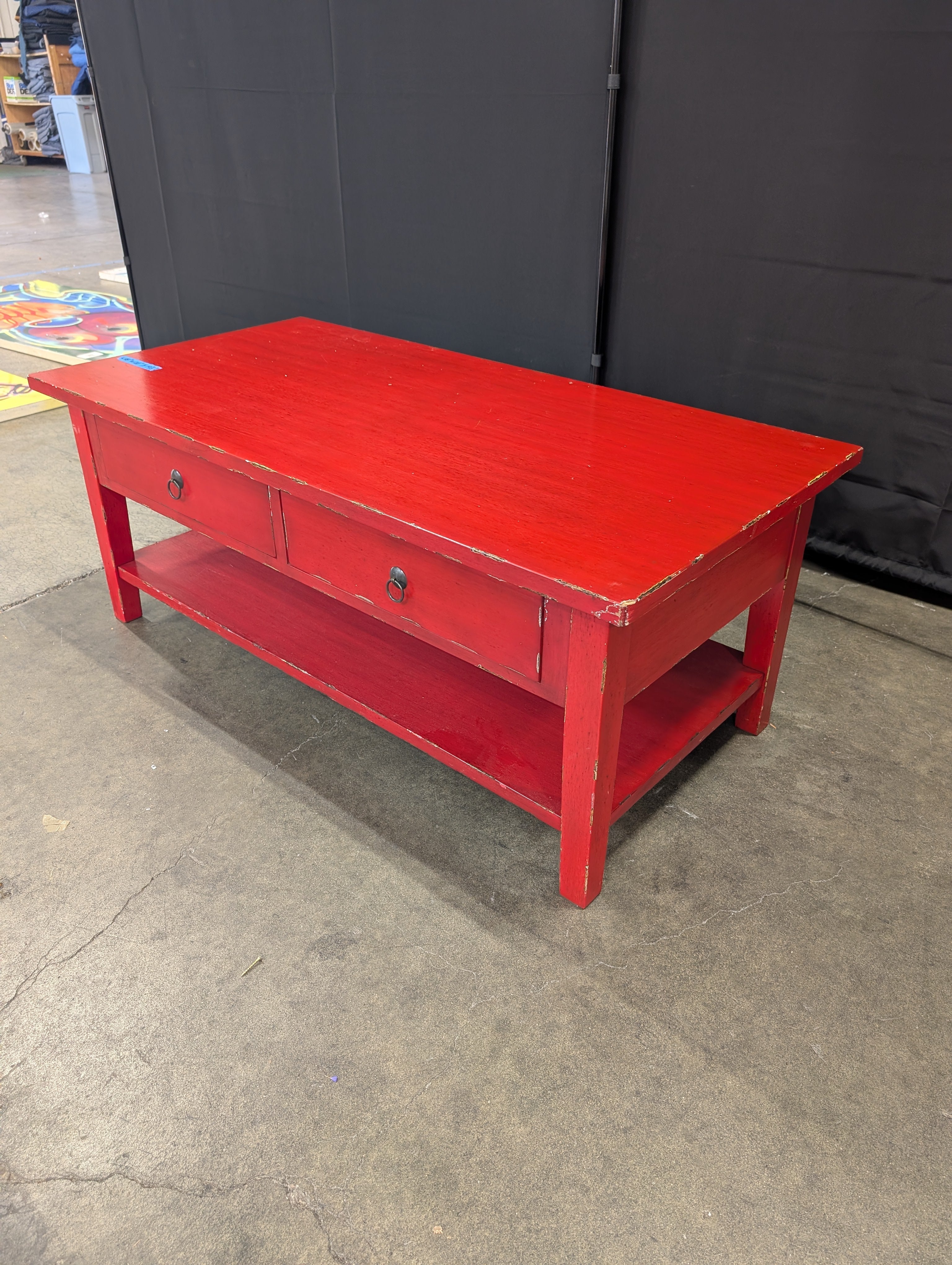 Red Wood Storage Coffee Table with Two Drawers