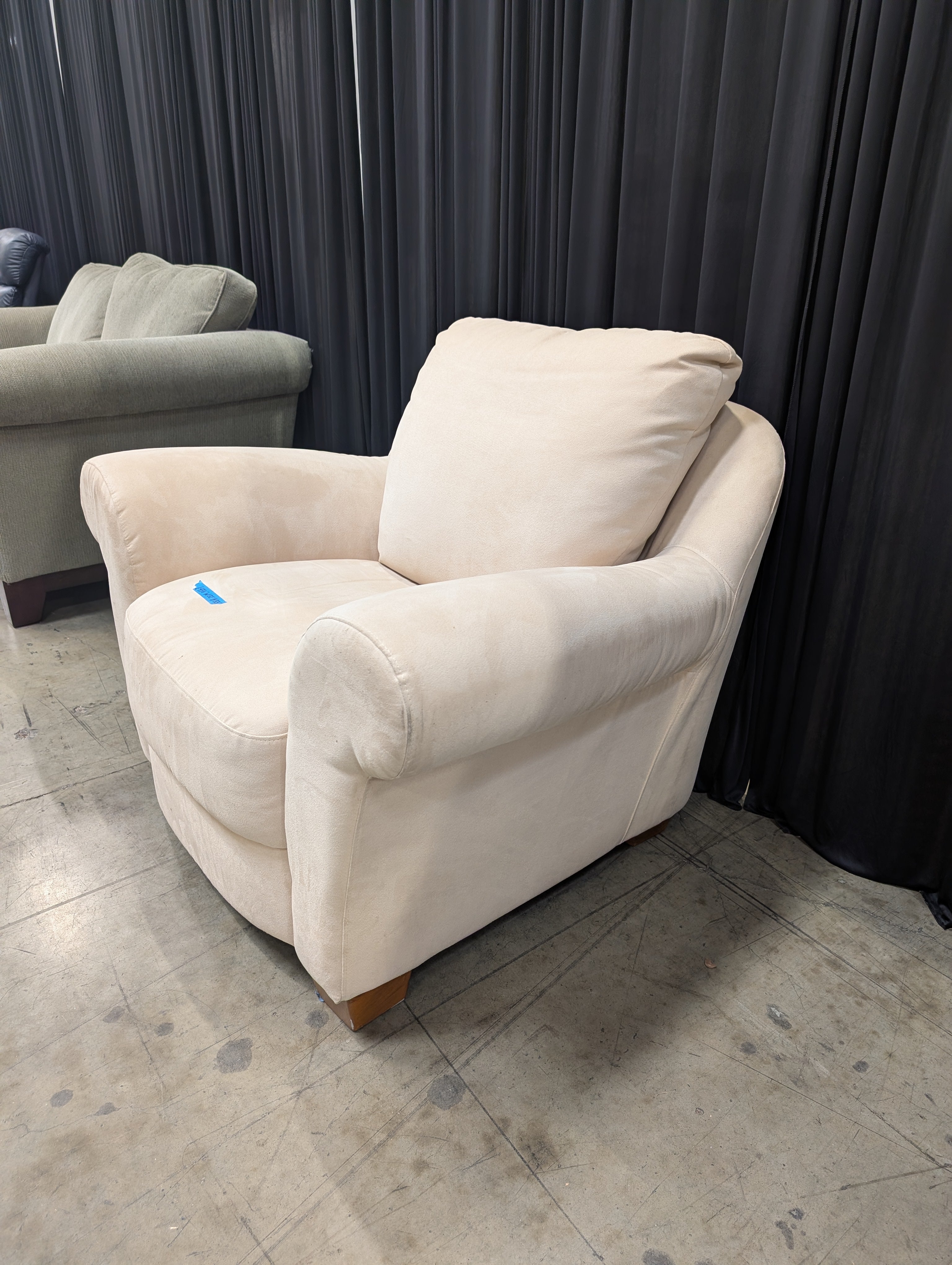 Plush Cream Fabric Armchair with Rolled Arms