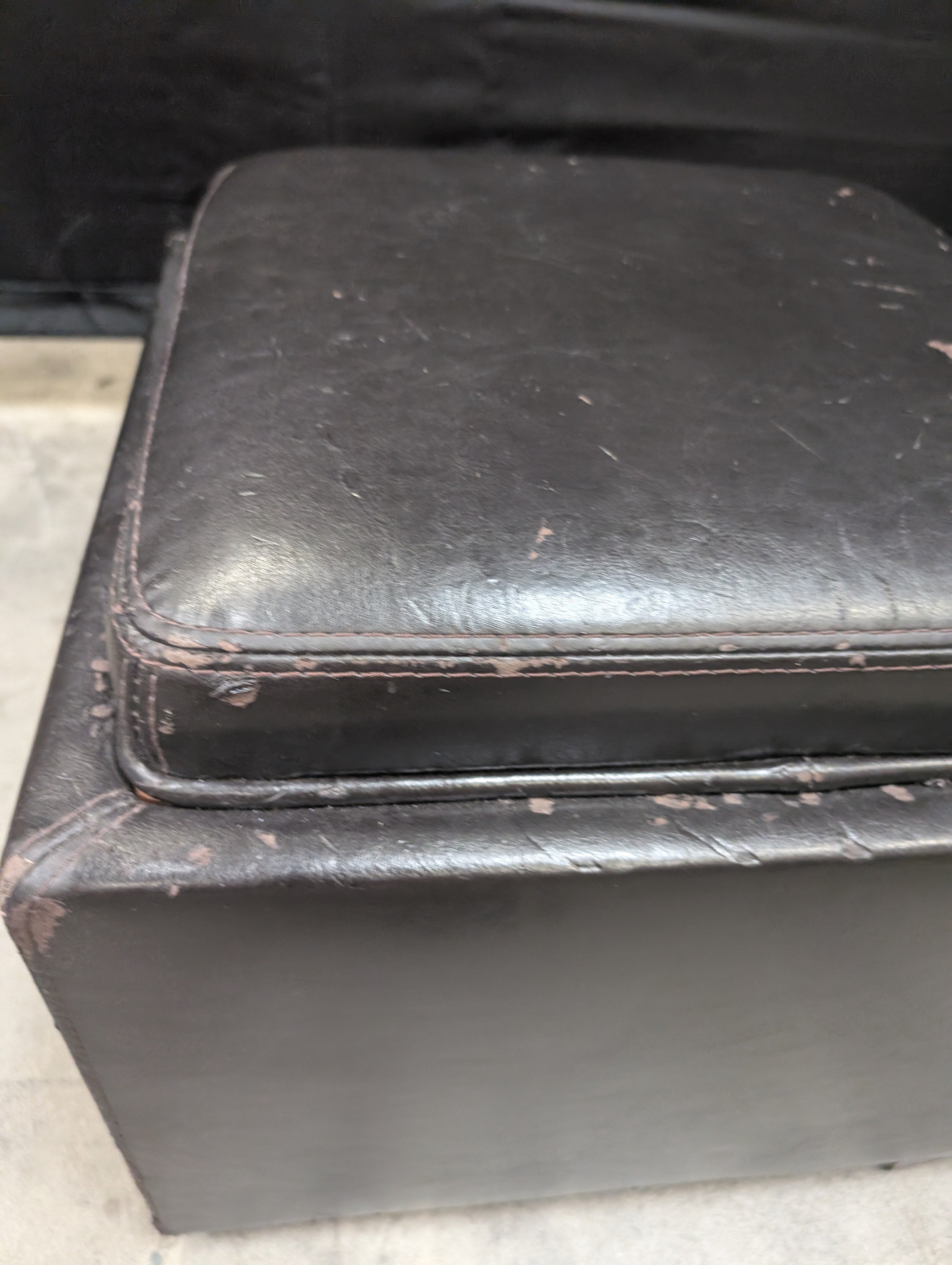 Brown Faux Leather Cube Ottoman with Feet