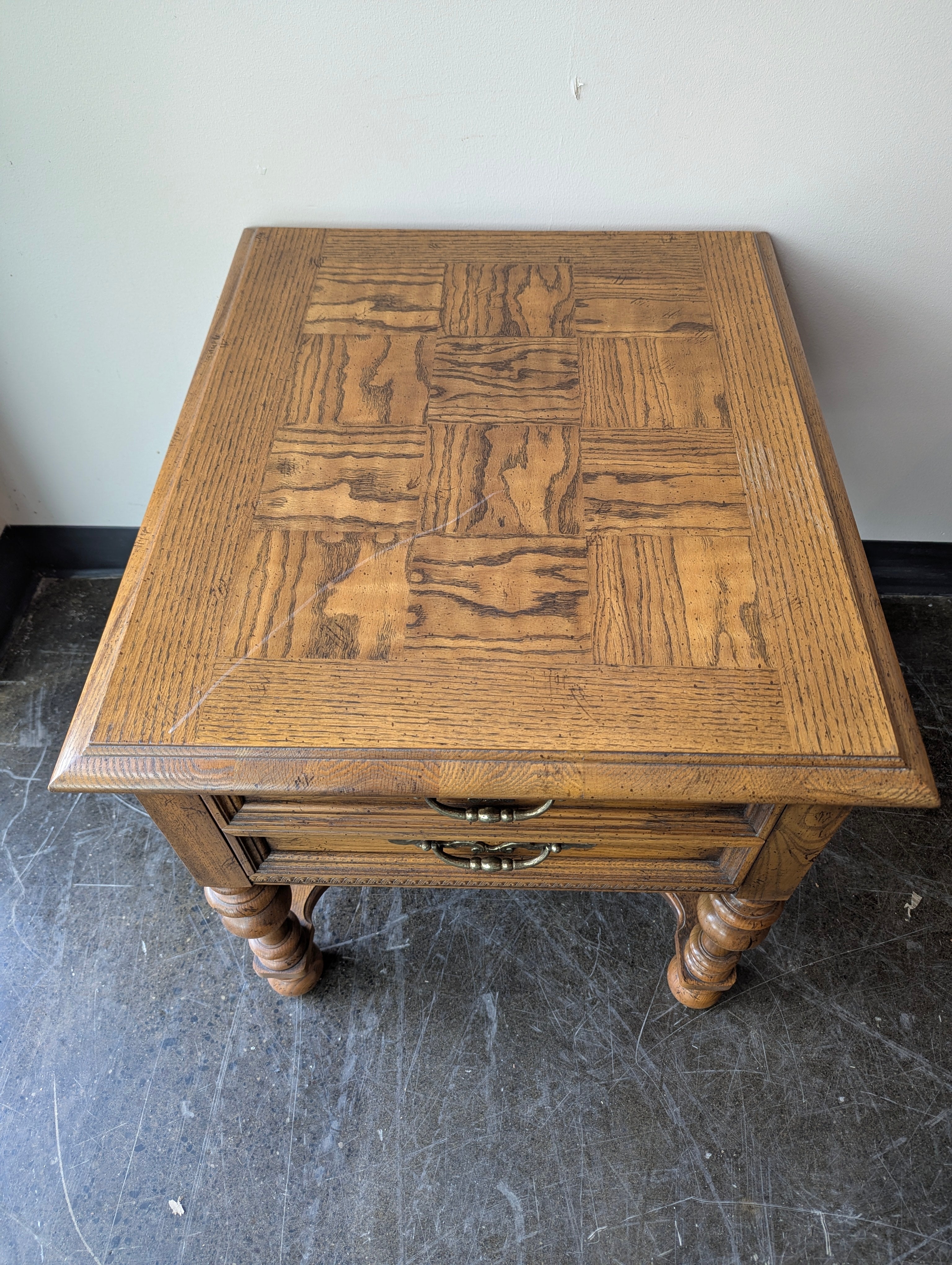 Vintage Carved Wood Two-Drawer Nightstand