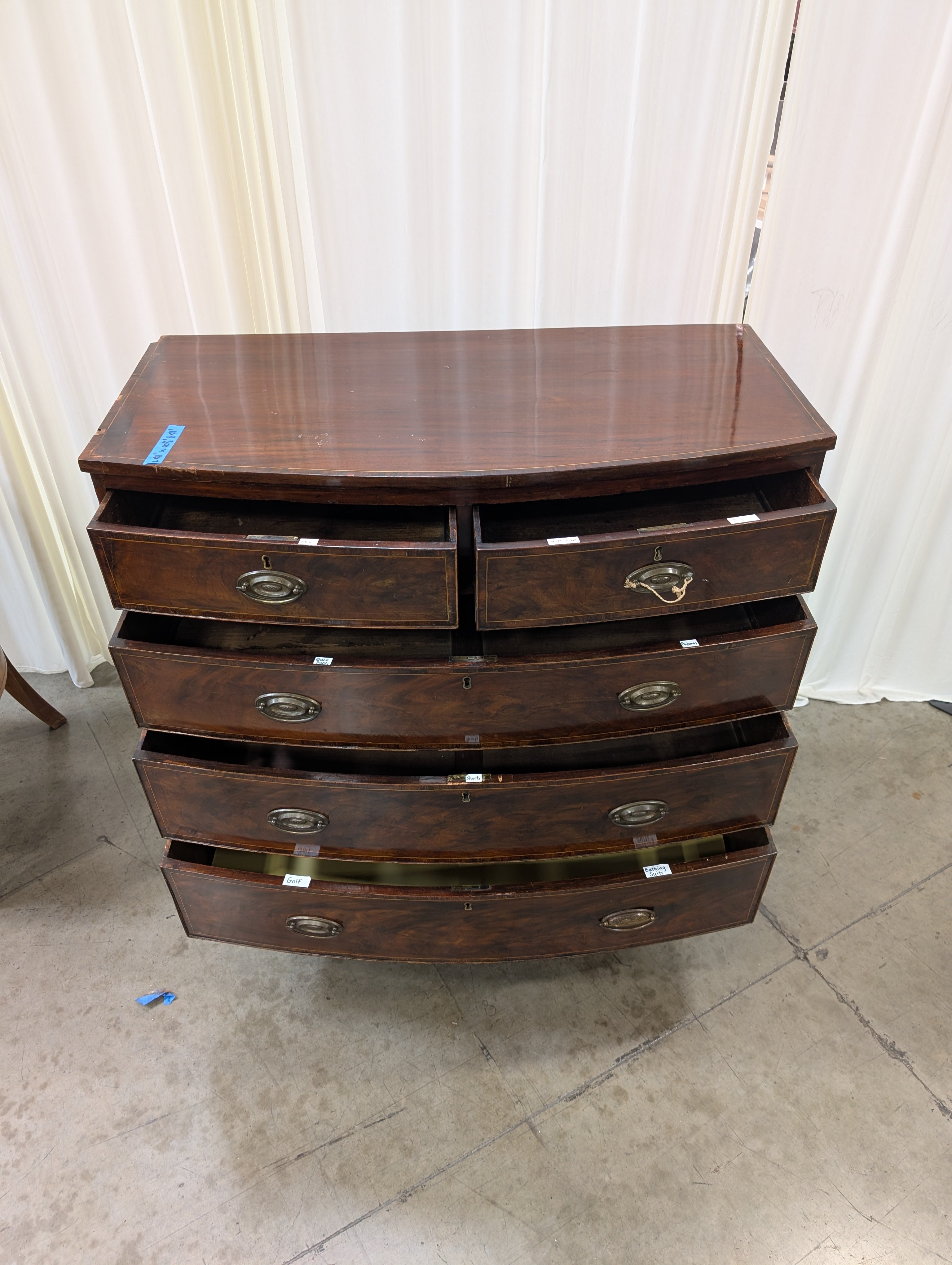 Vintage Bow Front Wood Chest of Drawers