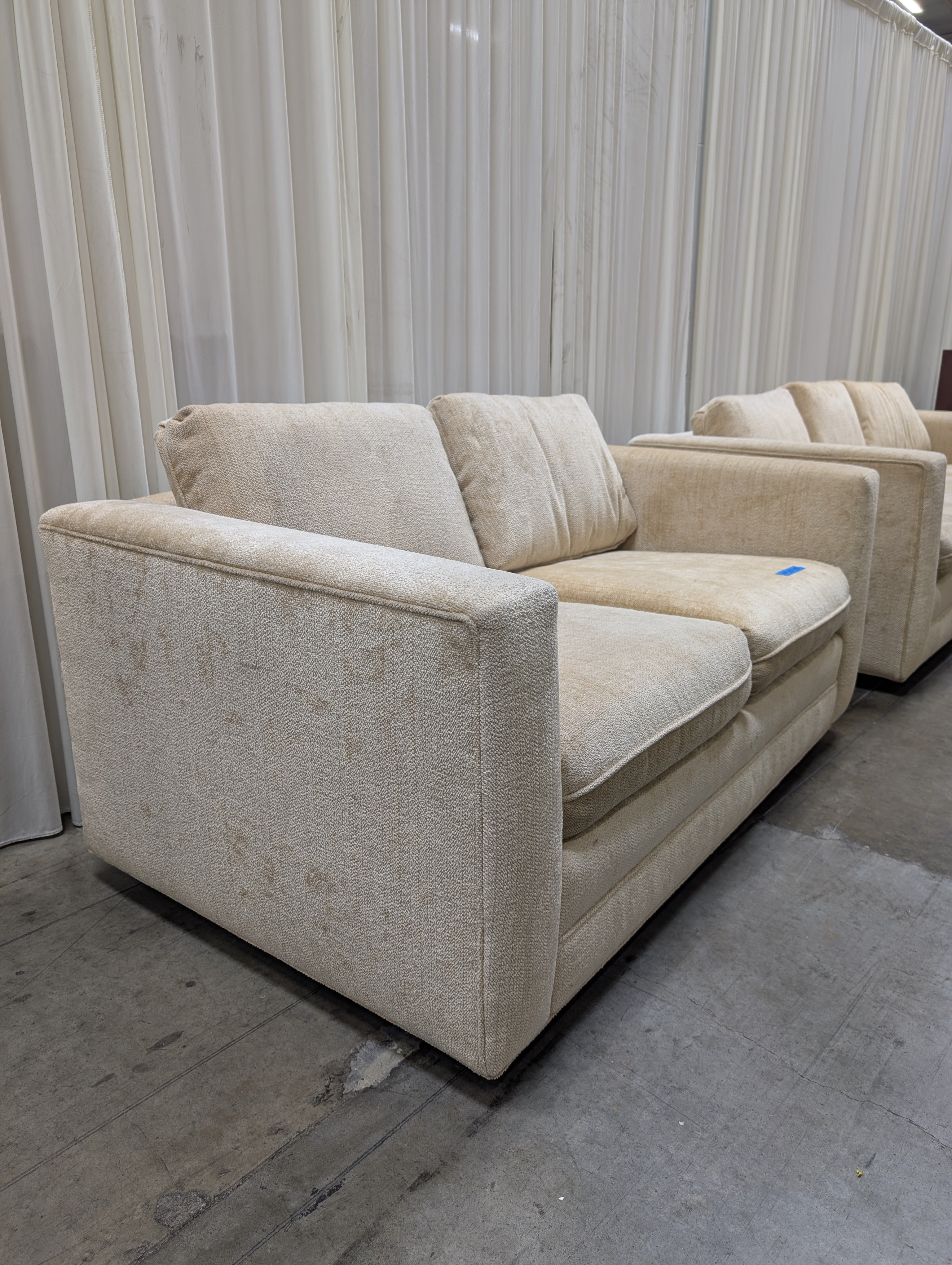 Cream Track-Arm Loveseat in Woven Fabric