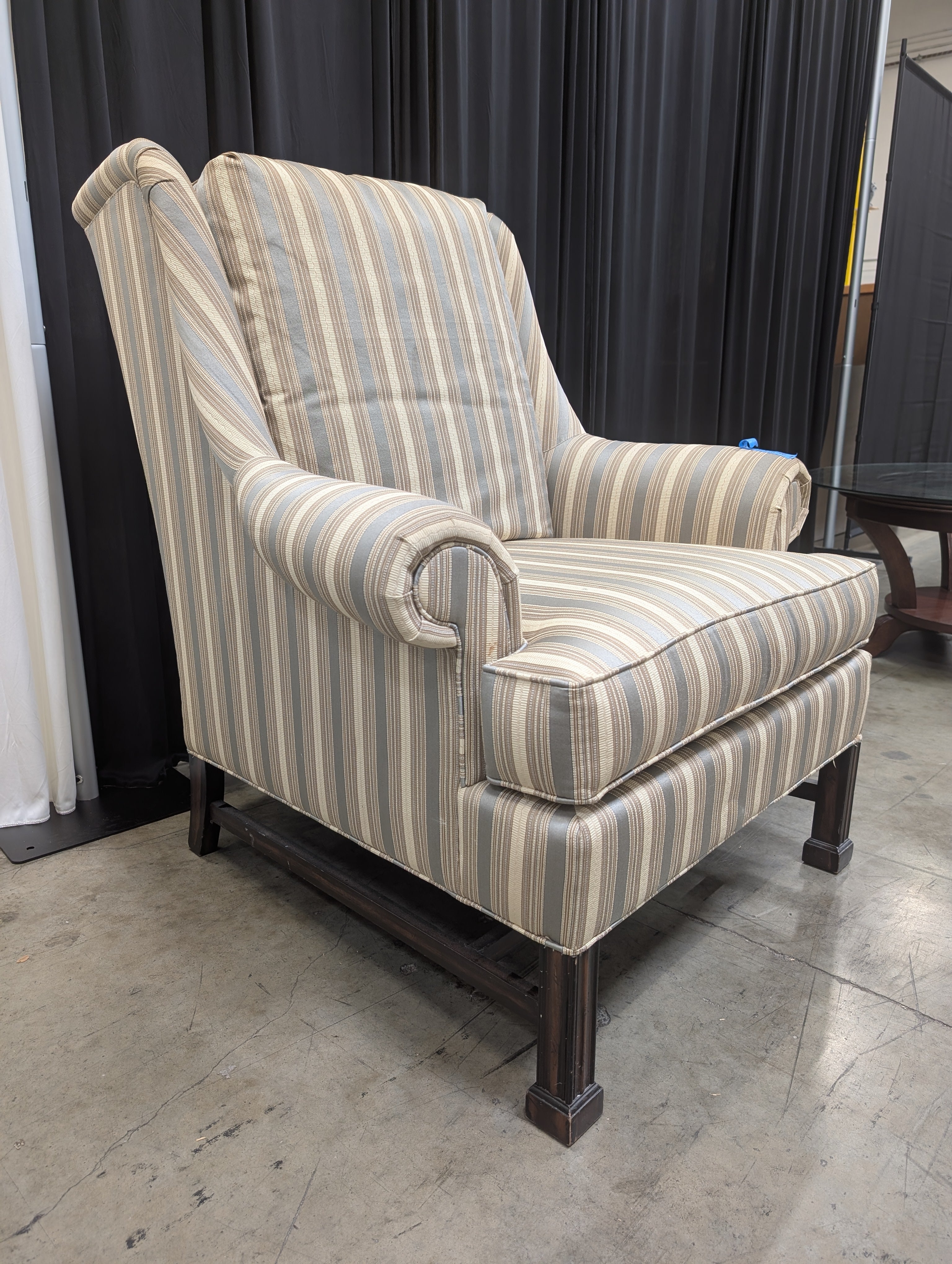 Striped Upholstered Thomasville Wingback Accent Chair