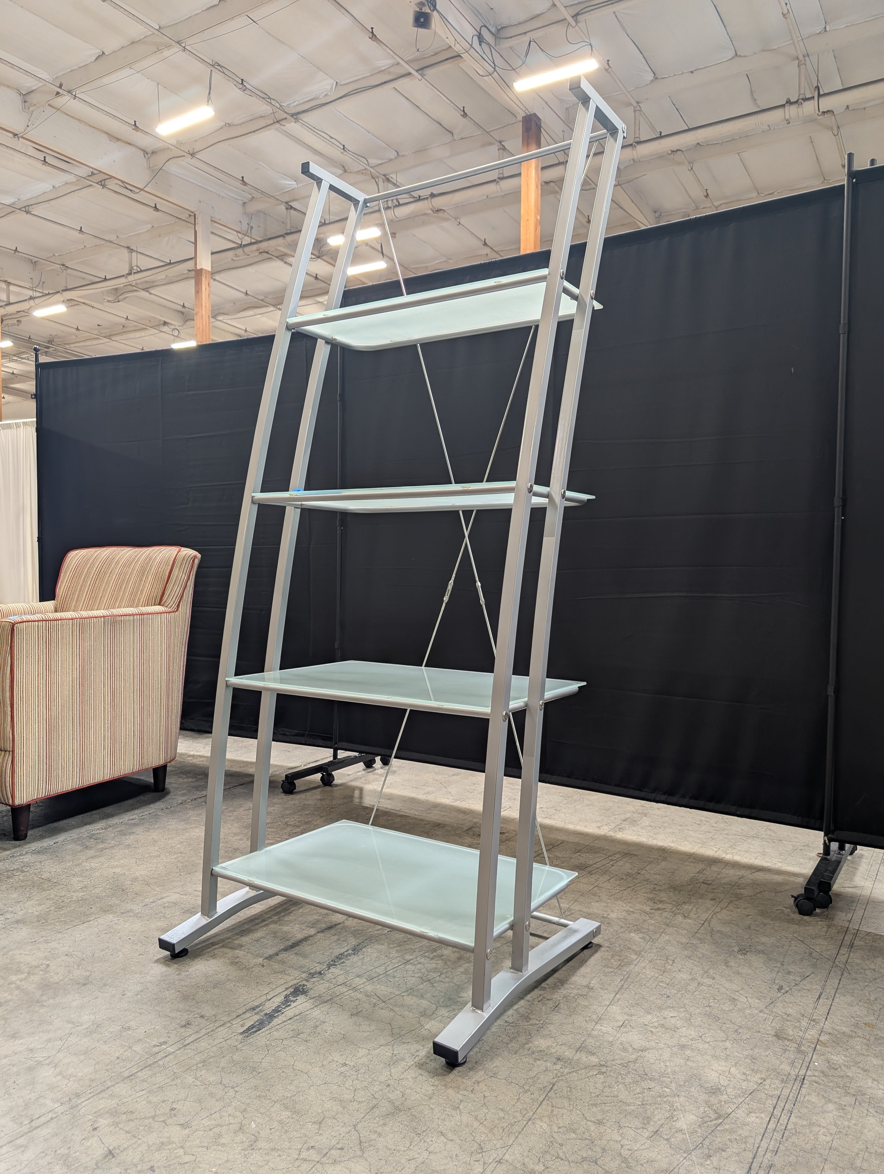 Silver Metal Four-Tier Bookcase in Frosted Glass