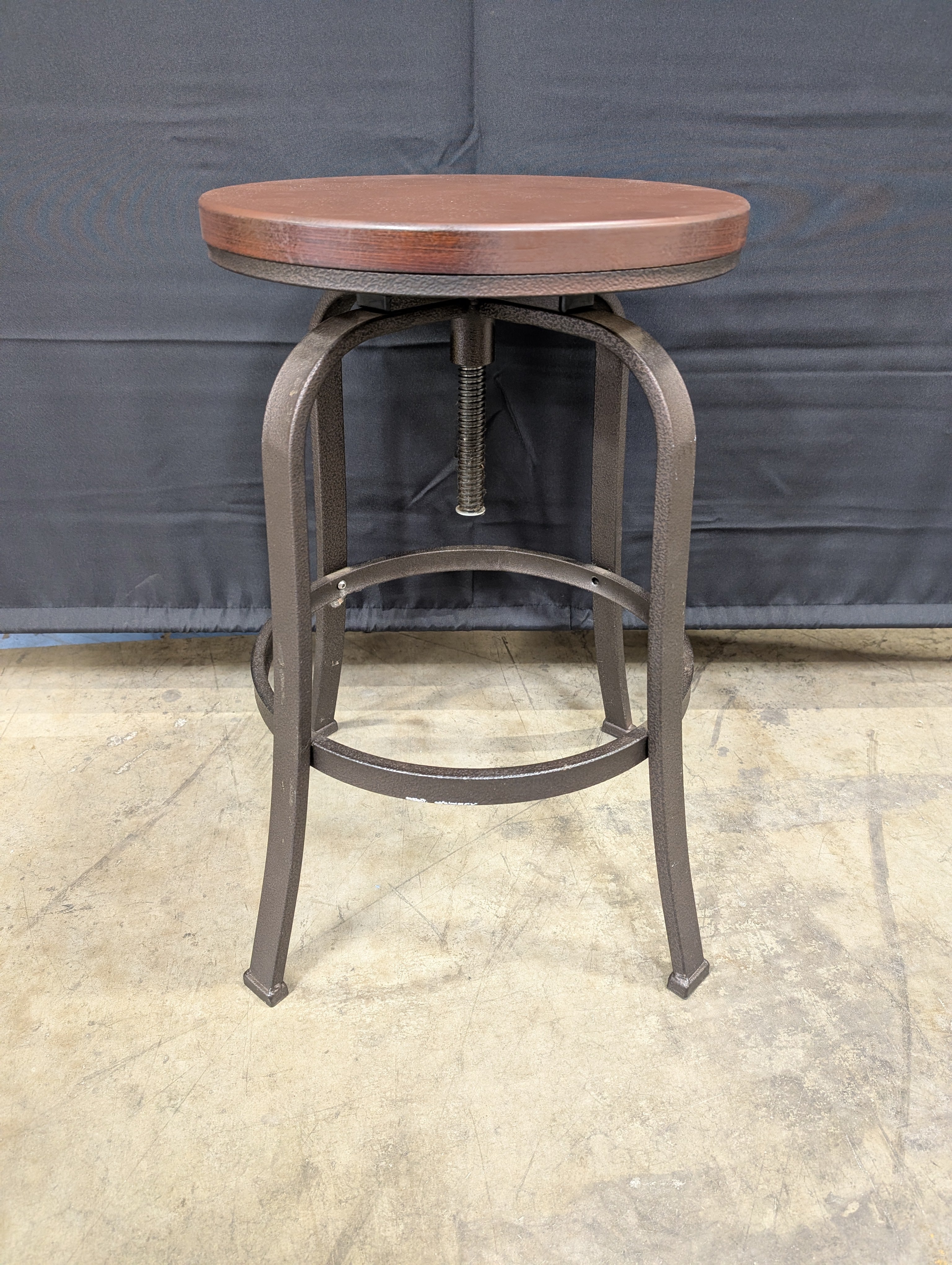 Round Dark Brown Wood Seat Metal Frame Counter Stool