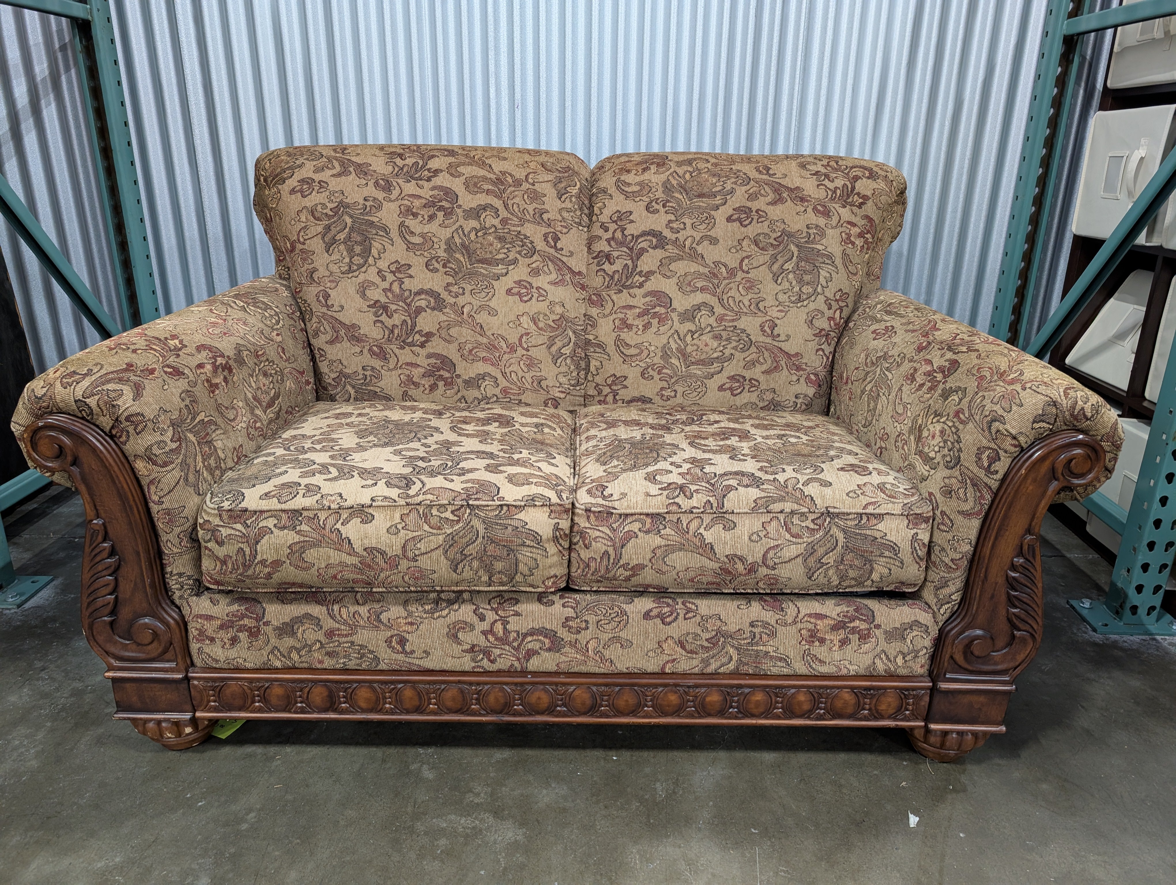 Carved Wood Frame Loveseat