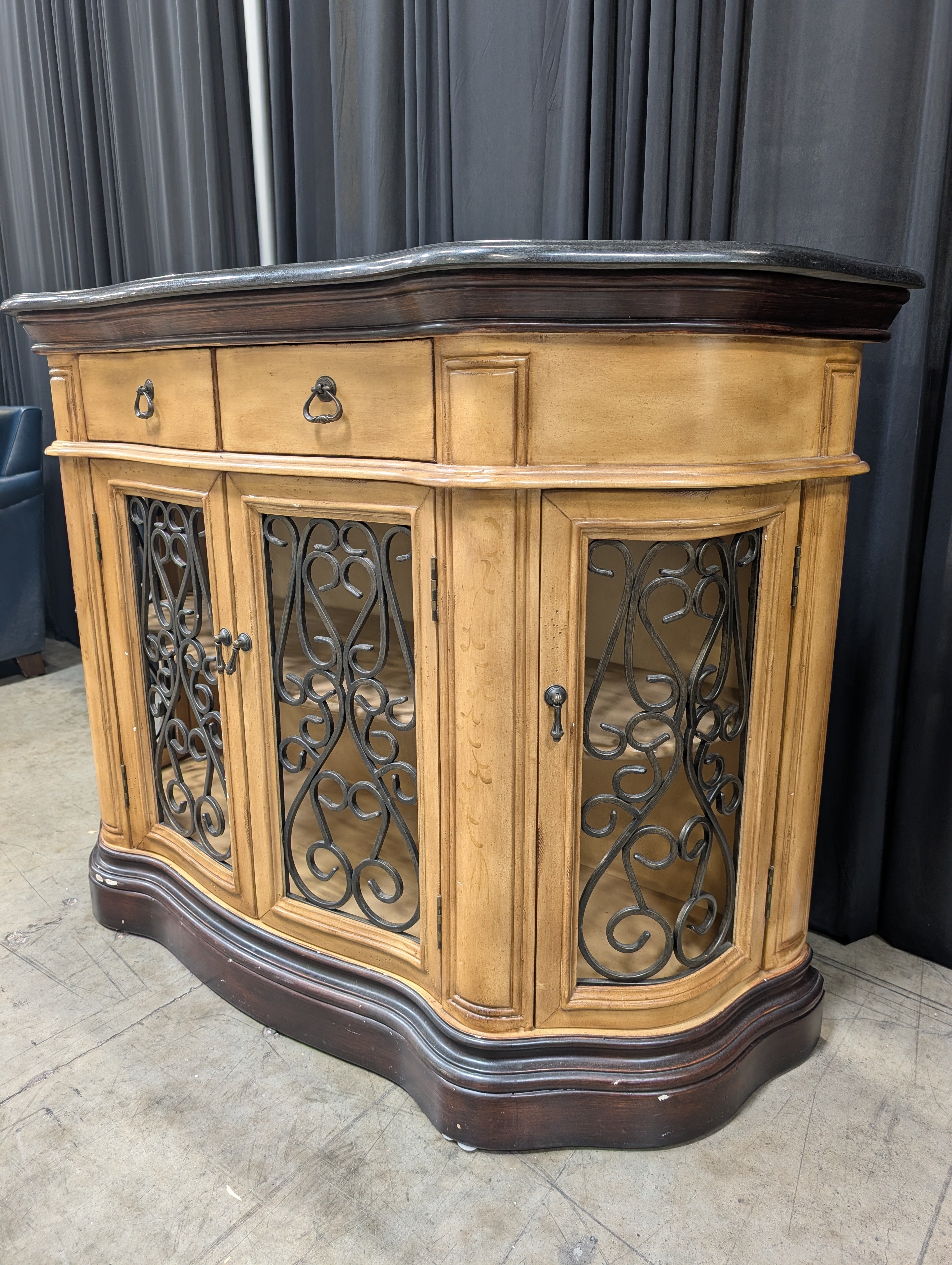 Two-Tone Traditional Wood Buffet with Metal Scrollwork